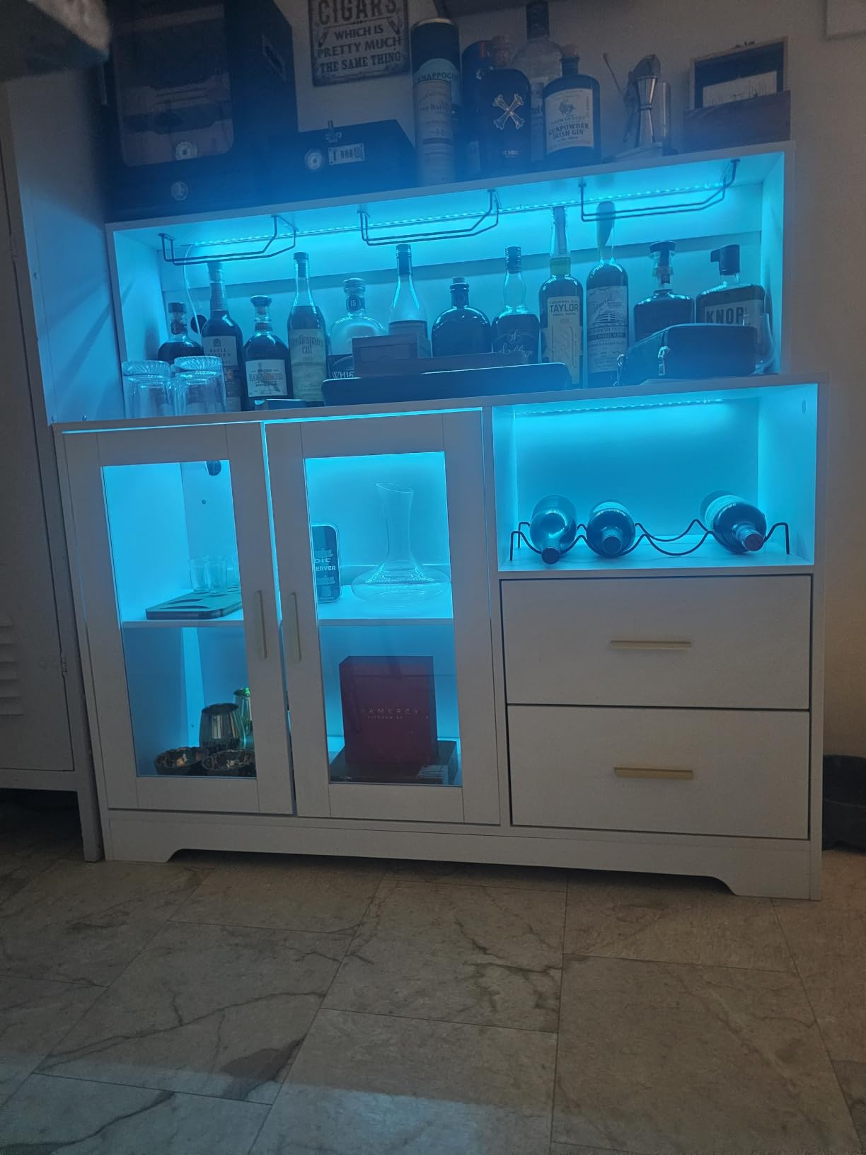Bar Cabinet for Home with LED Light, Coffee Bar Cabinet w/ Wine & Glass Rack | Wine Cabinets with Drawers & Microwave Stand, Modern Liquor Cabinets for Kitchen, Living Room, Dining Room customer photo 2