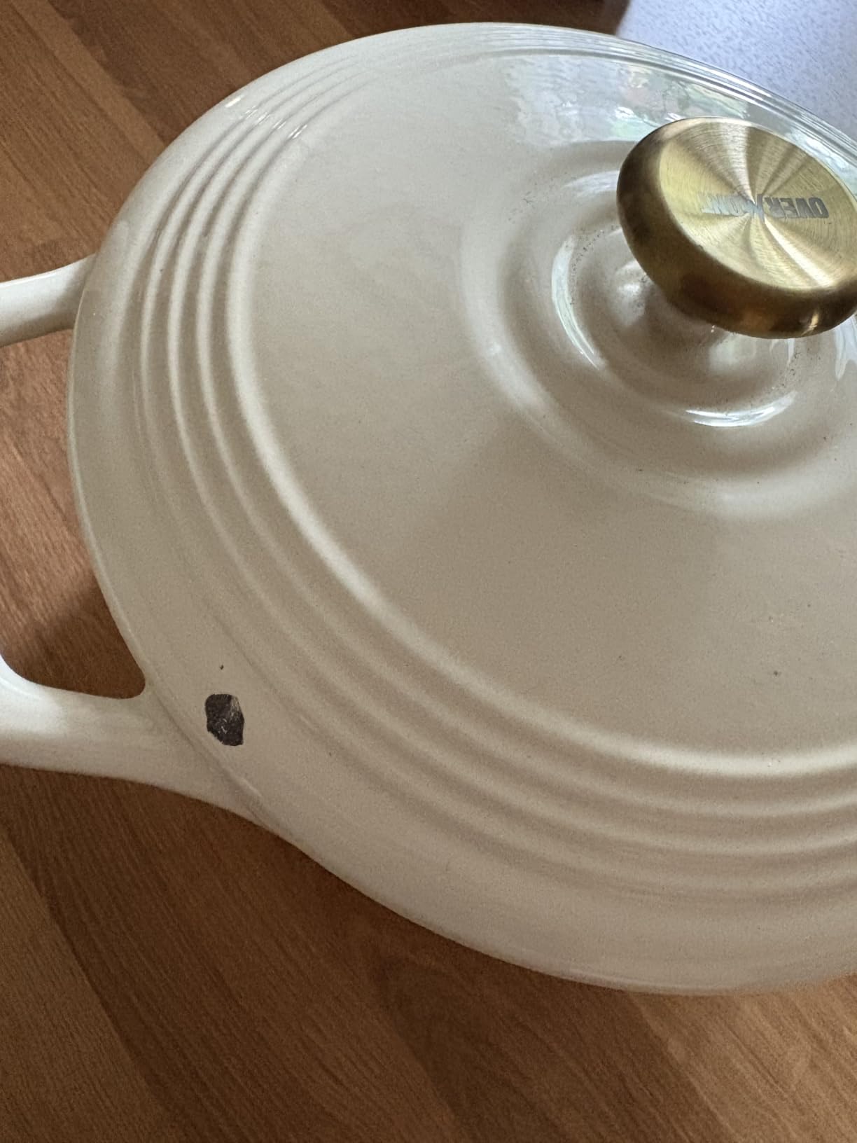 Overmont Enameled Cast Iron Dutch Oven - 5.5QT Pot with Lid Cookbook & Cotton Potholders, Cream White customer photo 2