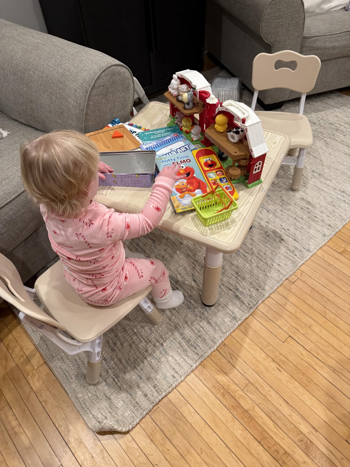 GITAWUSA Kids Study Table and Chairs Set, Height Adjustable Toddler Table and Chair Set for Kids Ages 3-8, 23.6