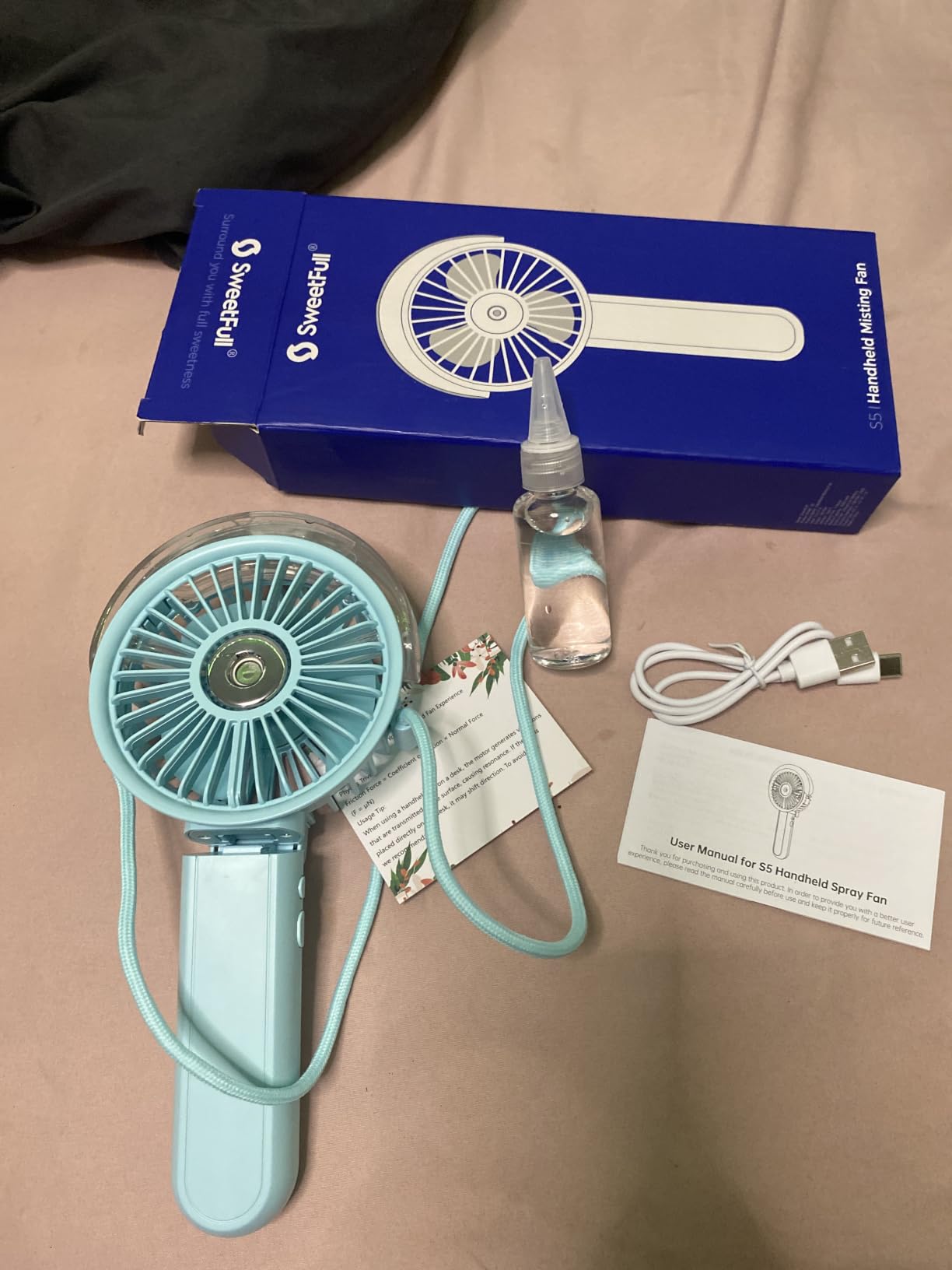SWEETFULL Portable Misting Fan - 180° Foldable Handheld Personal Fan with Mist Spray, 3 Speeds, 30ml Water Tank, USB Rechargeable for Travel, Outdoors, Makeup, Camping, Home, and Office Use customer photo 1