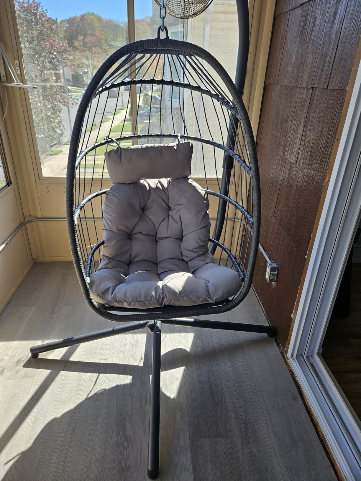 HWB Hanging Egg Chair with Stand, Patio Wicker Egg Swing Chair with Cushion for Bedroom Garden Indoor Outdoor (Grey) customer photo 1