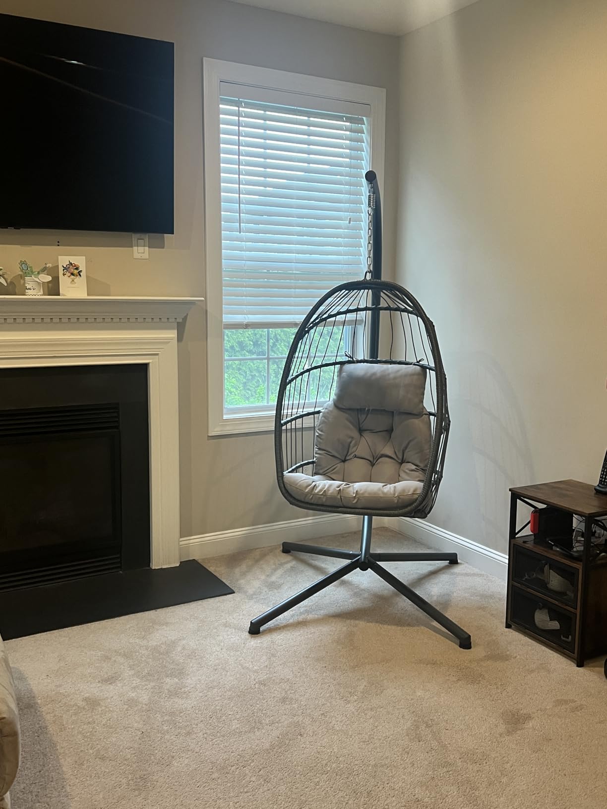 HWB Hanging Egg Chair with Stand, Patio Wicker Egg Swing Chair with Cushion for Bedroom Garden Indoor Outdoor (Grey) customer photo 2