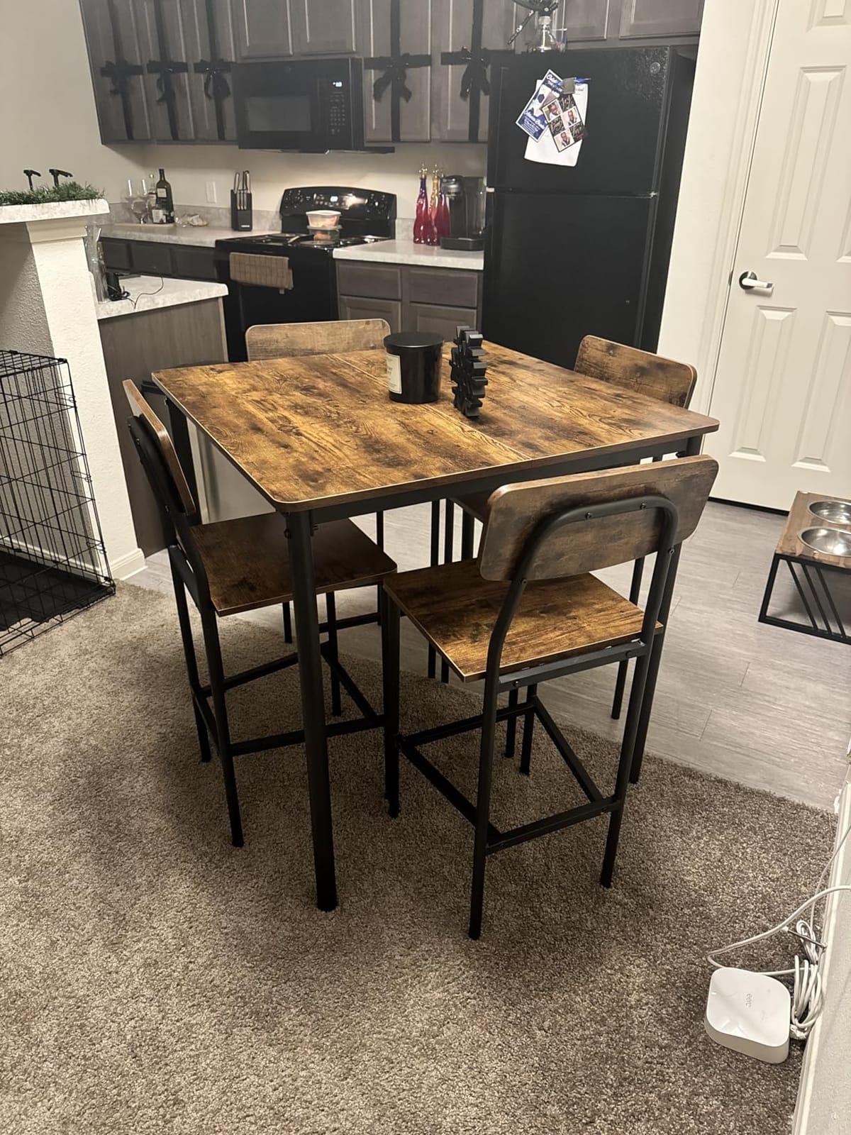 GIANTEX 5-Piece Dining Table Set with Counter Height Table & 4 Bar Stools, Modern Kitchen Dining Set with Footrest & Backrest, Black Oak customer photo 2