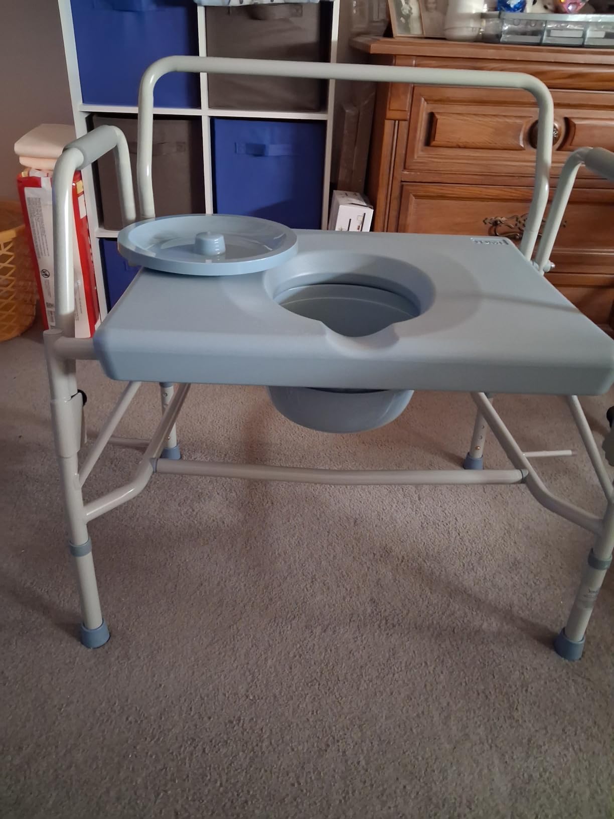 DMI Drop Arm Portable Toilet Commode, Extra-Wide Seat, 500 Pound Weight Capacity, Bucket with Lid Included, Adjustable Legs, Elderly Assistance Products, Grey customer photo 1