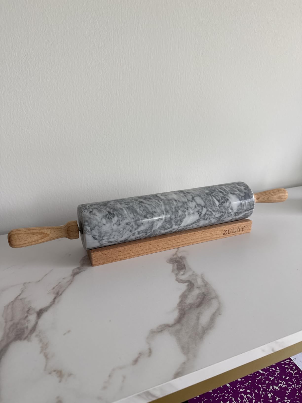 Zulay Kitchen 17-Inch Marble Rolling Pin With Stand - Polished Marble Rolling Pins For Baking With Long Beechwood Handle - Non-stick Roller Pin For Baking Pastries, Bread & Pizza customer photo 1