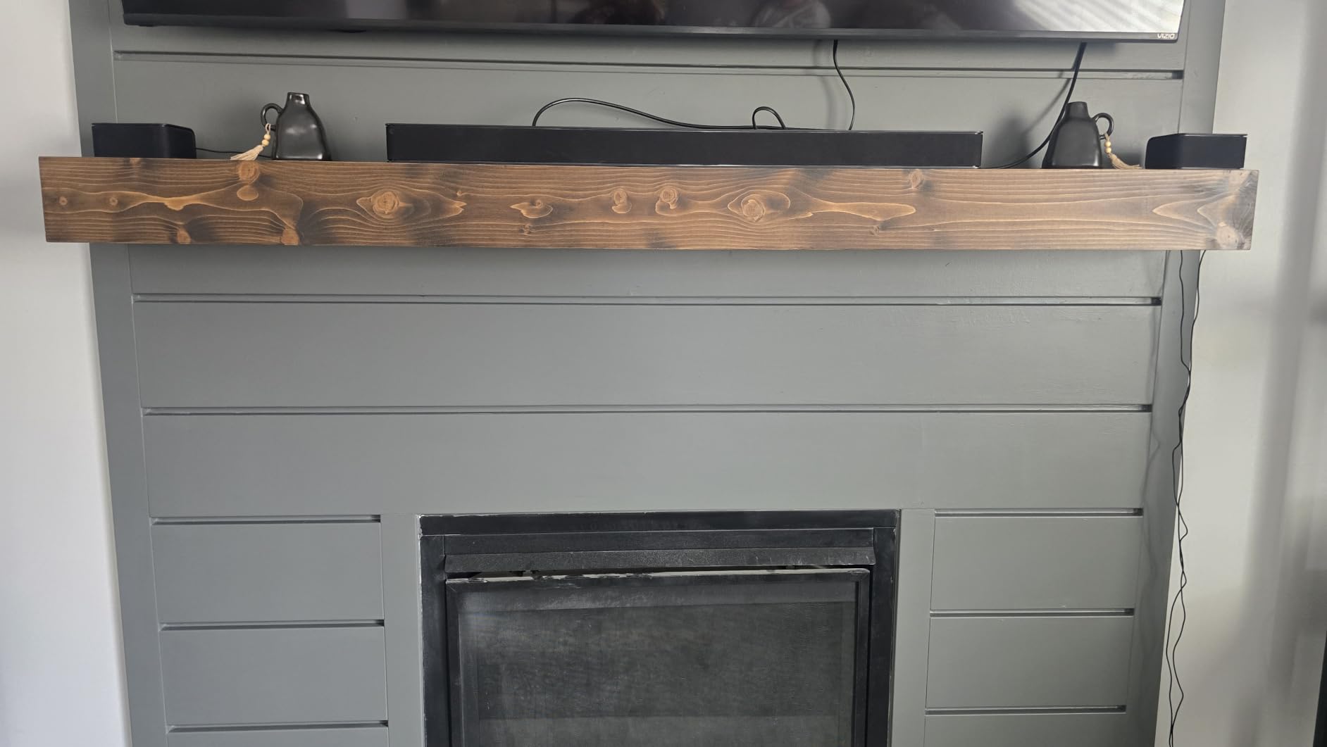 48x8x3in Rustic Fireplace Mantel Pine Wood, Weathered Brown | Hollow Wooden Bracket, Wall Mount Design, Invisible Heavy Duty Support Bracket, Rustic Farmhouse Decor customer photo 2