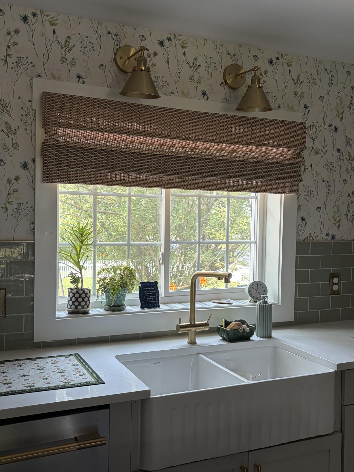 Comzone Cordless Blackout Bamboo Roman Shades, Easy to Install Natural Woven Wood Window Shades, Great Privacy Lined Bamboo Blinds for Home, Office, Doors, Sirocco customer photo 2