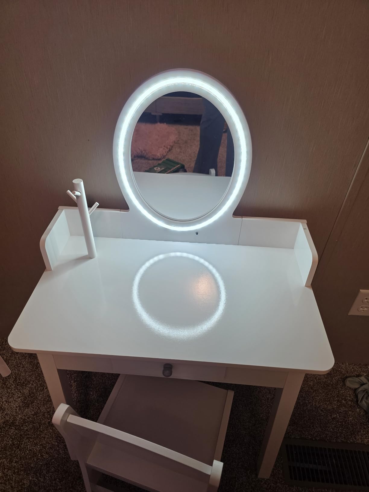 Costzon Kids Vanity, Girls Vanity Set with Mirror and Stool and Lights, Drawer, Jewelry Rack, 2 in 1 Wooden Princess Makeup Desk Dressing Table, Kids Vanity Table and Chair Set (White) customer photo 1