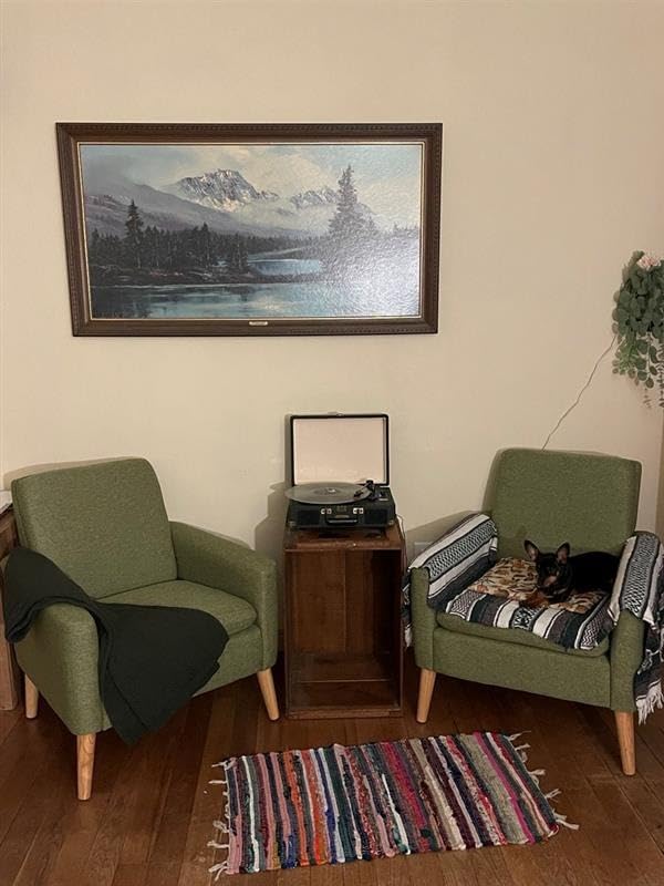 Accent Chair Set of 2 Living Room Mid-Century Modern Chair, Upholstered Fabric Comfy Club Armchair Pair of Leisure Sofa Chairs for Bedroom, Small Apartment, Office, Green customer photo 2