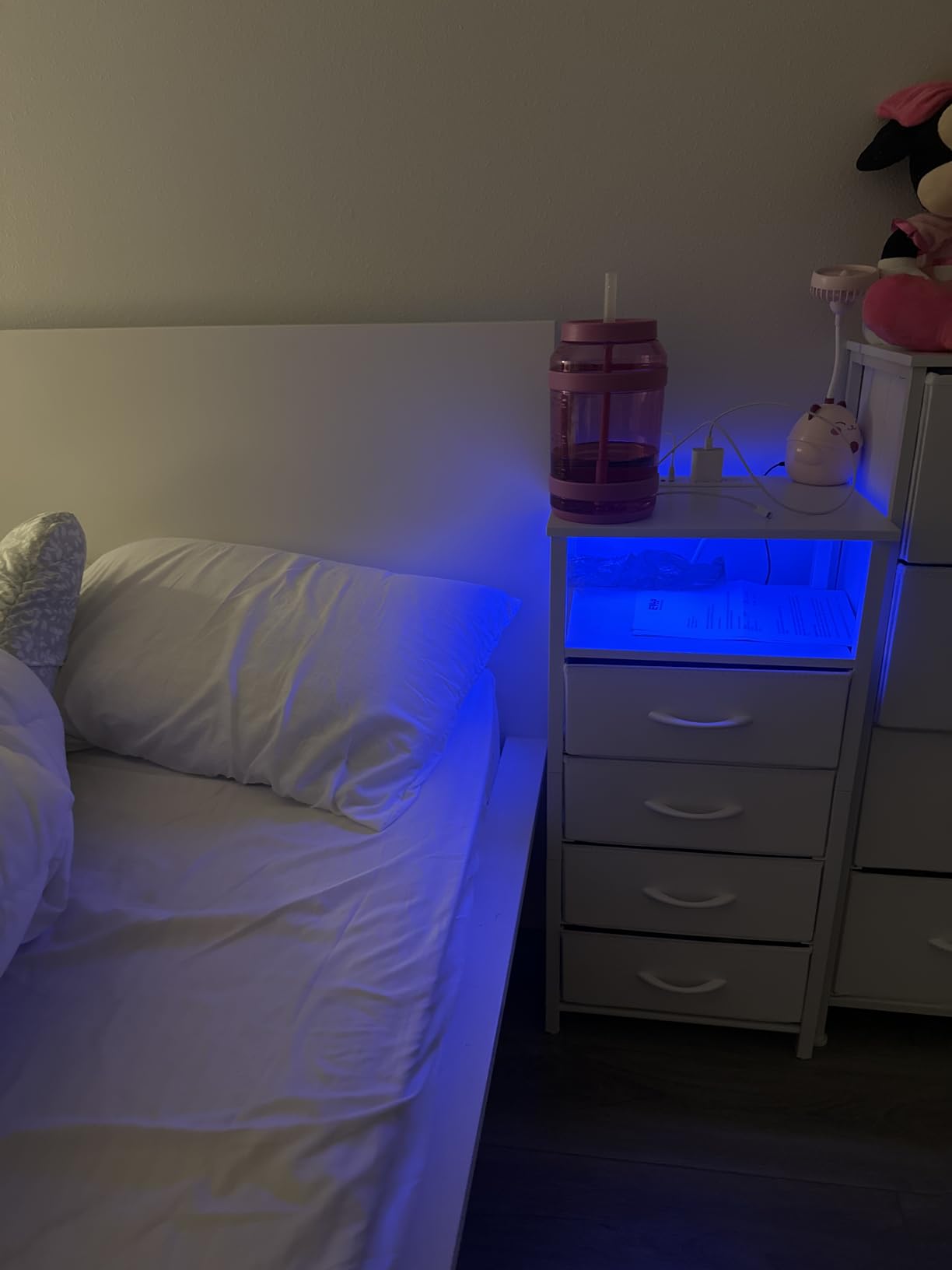 Yoobure Night Stand - LED White Nightstand with Charging Station for Dorm | Bedside Table with 4 Storage Drawers and Storage Shelf, End Table with USB Ports and Outlets, Tall Nightstand for Bedroom customer photo 2
