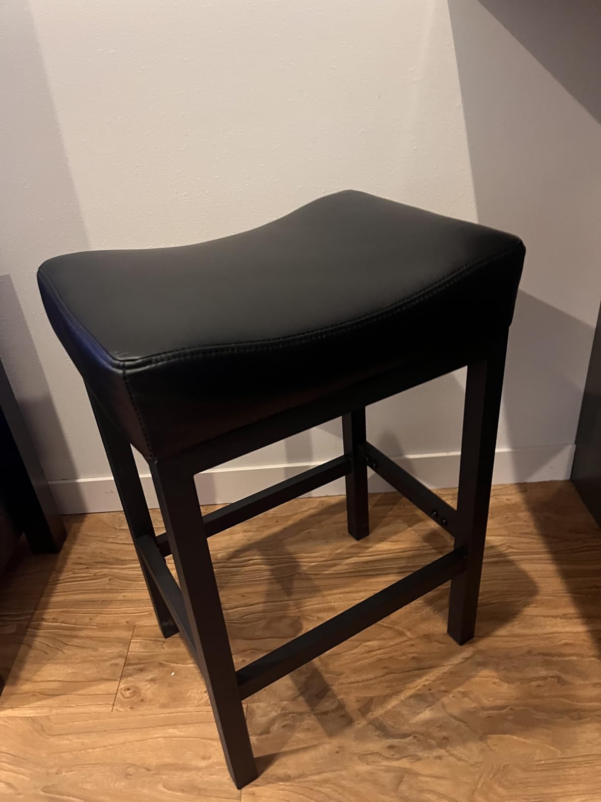 Raynesys 24 Inche Bonded Leather Counter Height Bar Stools Set of 2 Square | Barstools with Thick Bonded Leather Saddle Seats & Heavy Duty Metal Base for Kitchen Counter, Easy Assembly, Brown/Black customer photo 2