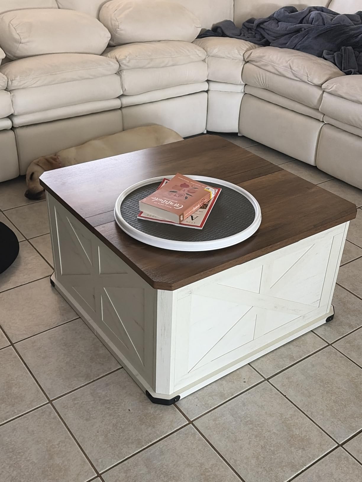 VASAGLE LIRY Collection - Farmhouse Coffee Table with Storage, Square Coffee Table for Living Room, Center Table with Flip-Top Lids, Honey Brown and Rustic White ULCT232W73 customer photo 1