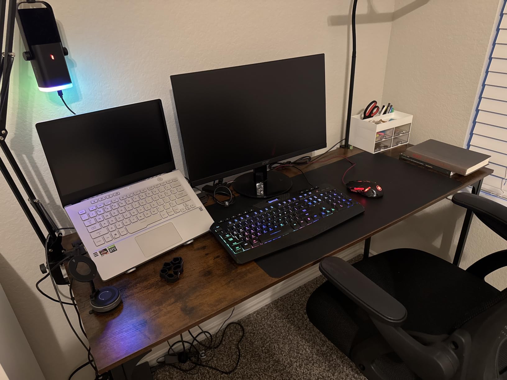 Huuger Computer Desk, 63 Inch Office Desk, Gaming Desk with Storage, Writing Desk Work Desk for Home Office, Study, Modern Simple Desk, Large Legroom, Metal Frame, Rustic Brown and Black customer photo 2
