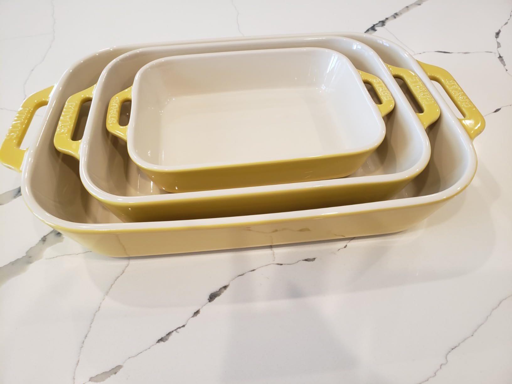 Staub 3-Pc Ceramic Baking Dish Set, Oven Safe Up To 570F, Yellow | Oven-to-Table for Lasagnas, Roasts & Apple Crisp. Dishwasher Safe Includes Baking Dish 7.5 x 6