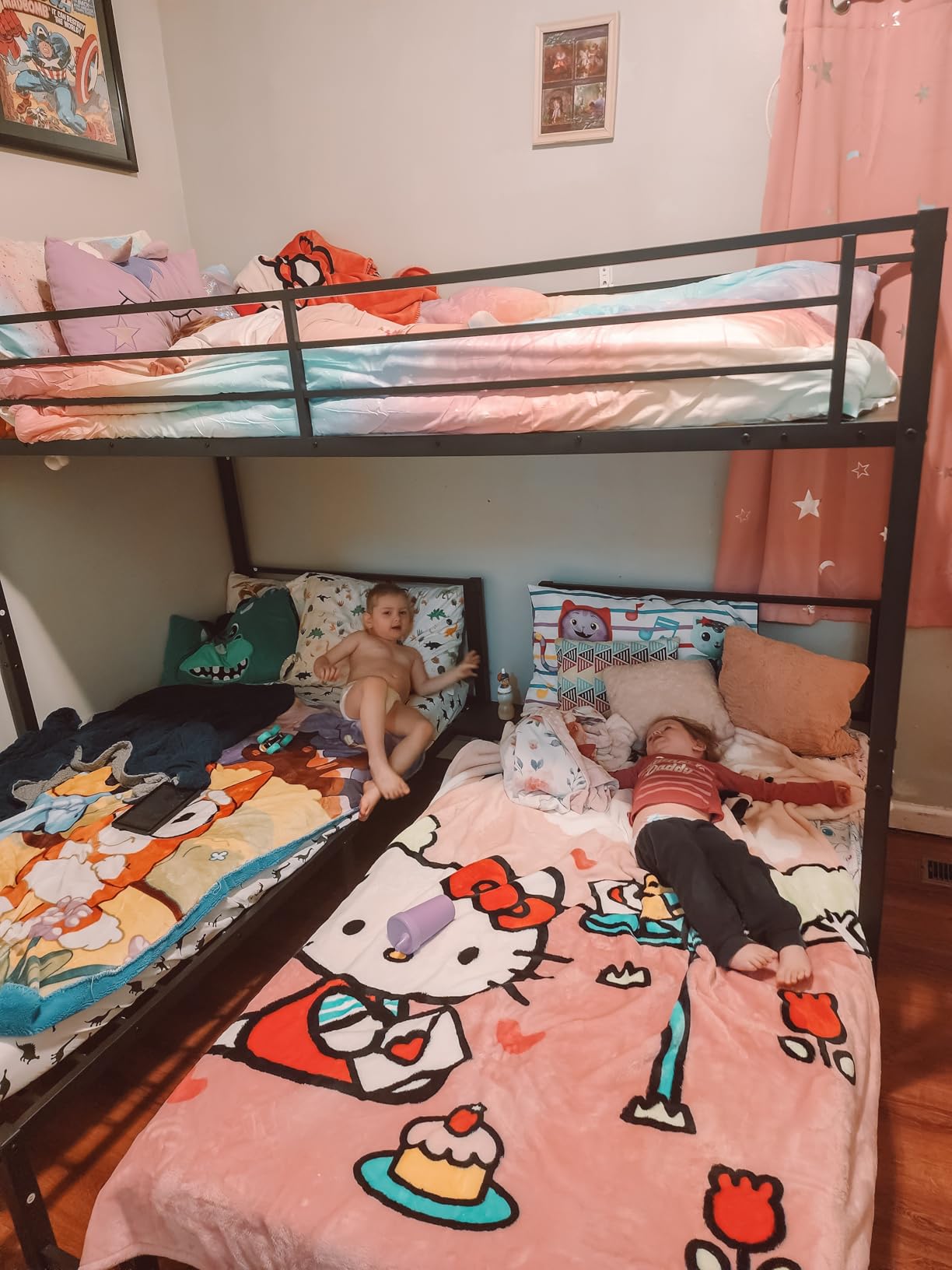 Twin Over Twin Over Twin Triple Bunk Bed for Kids, 3 Bed Bunk Beds for 3, Metal Triple Bunk Beds with Built-in Desk, Separates Into 3 Twin Beds, Noise Reduced Structure, Black customer photo 2