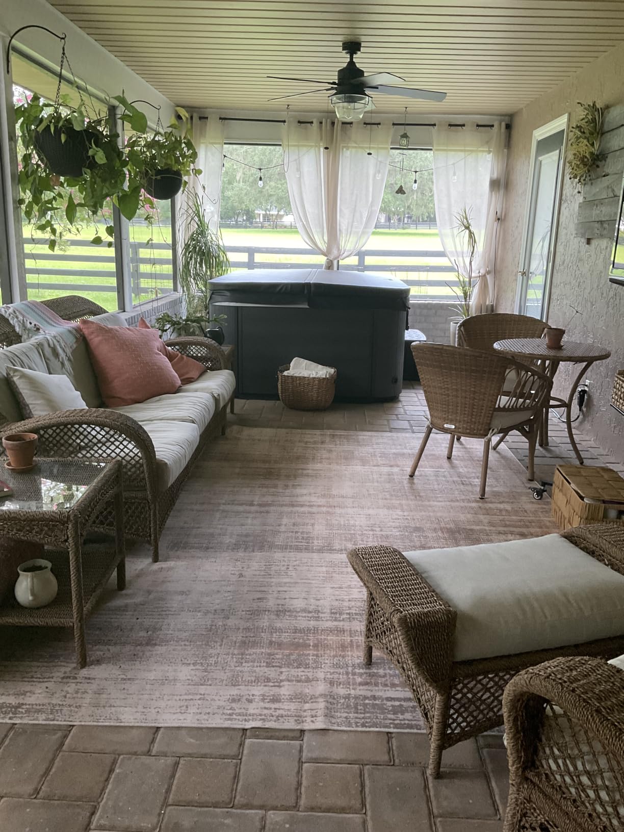 Semi Voile Beige Sheer Outdoor Curtains for Patio 4 Pcs 54x84 In | Light Filtering Grommet Top Faux Linen Outdoor Dining Dividers Weatherproof, Privacy Blind Shade for Backyard, Porch, Gazebo customer photo 1