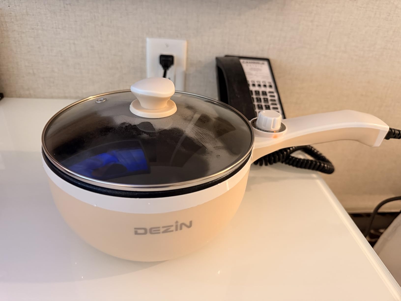 Dezin Hot Pot Electric, 1.5L Non-Stick Portable Electric Pot, Dual Power | 700W Upgraded Electric Pot for Cooking Steak, Egg, Oatmeal, Soup, Mini Ramen Cooker for Dorm, Travel, Camping, RV, Black Pan customer photo 2
