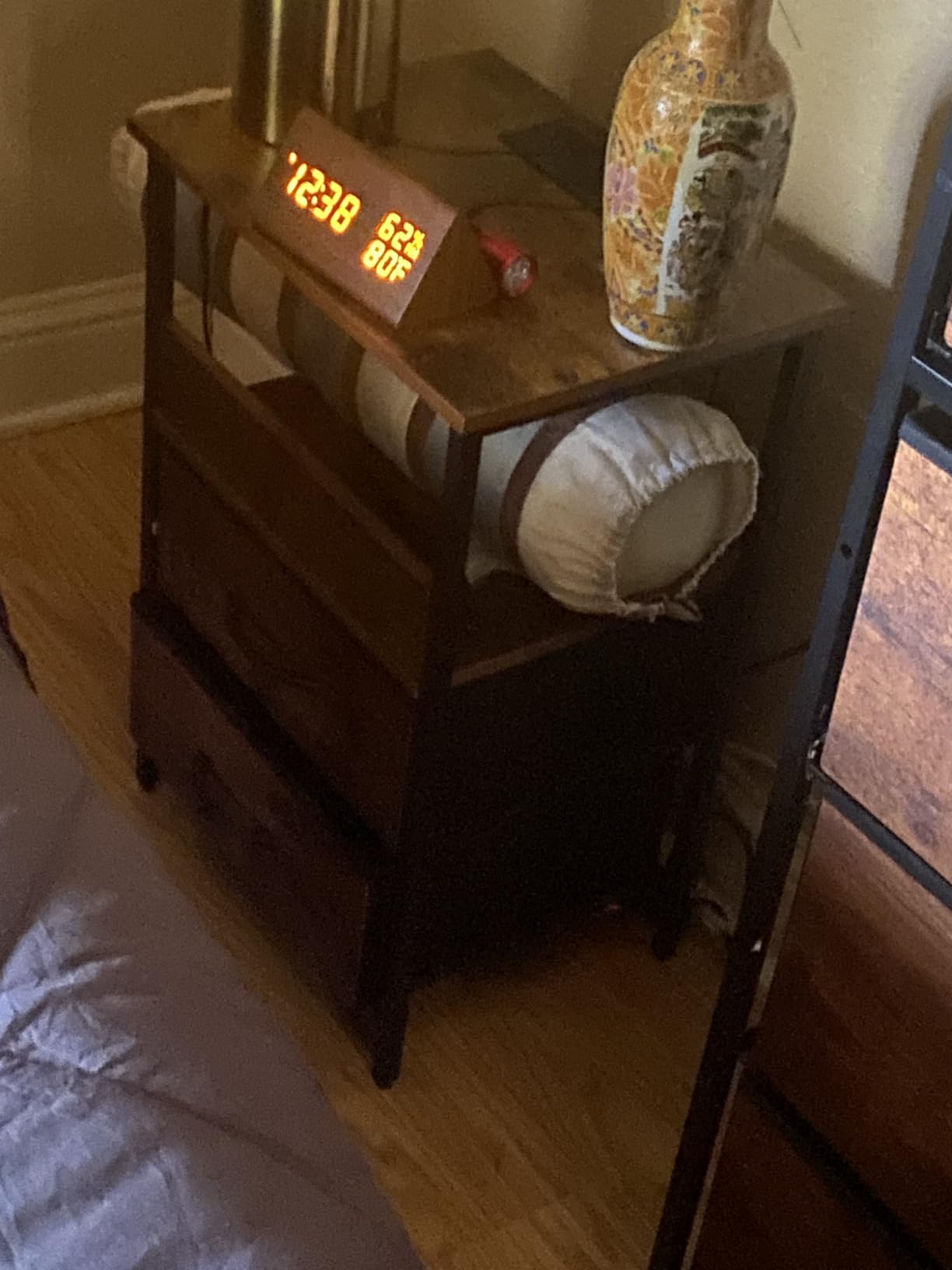 Fixwal Night Stand with 3 Fabric Storage Drawers, LED Nightstand with Charging Station, Bedside Table, Black customer photo 1