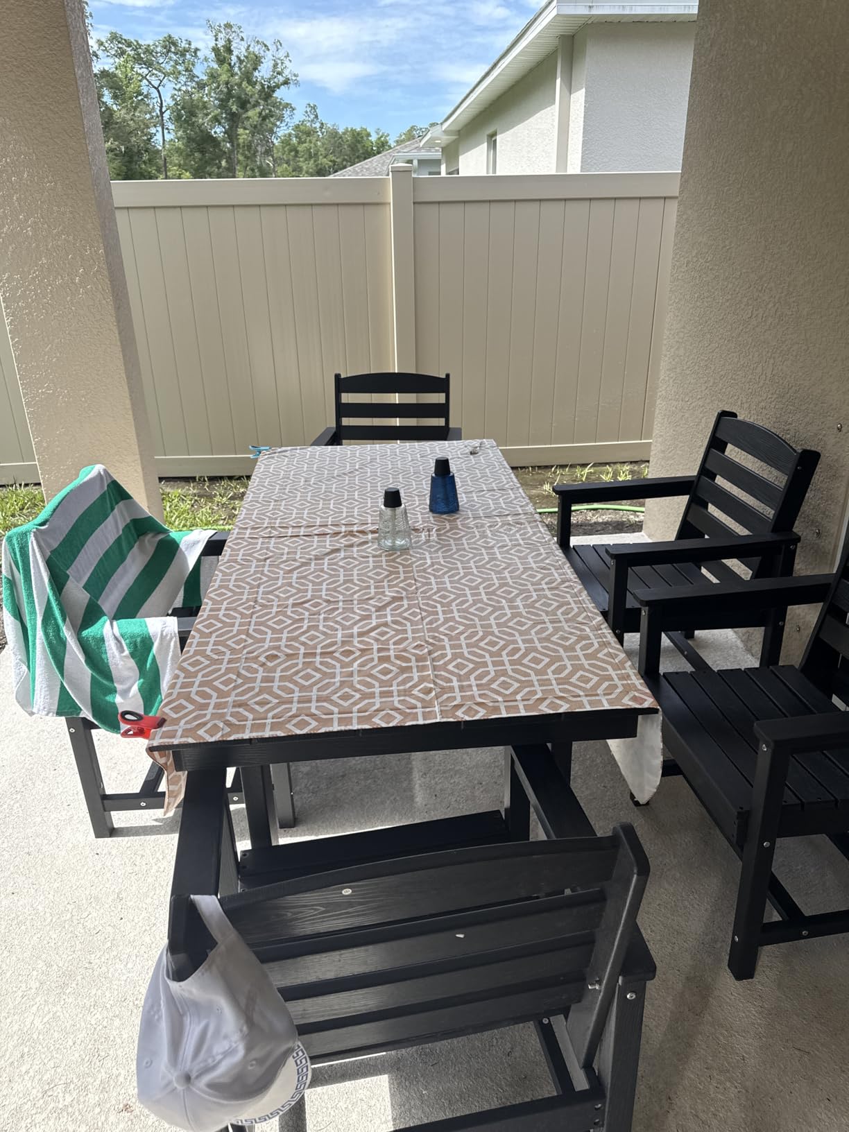 SERWALL 7-Piece Patio Dining Set with Umbrella Hole, HDPE Outdoor Table and 6 Chairs, Gray customer photo 1