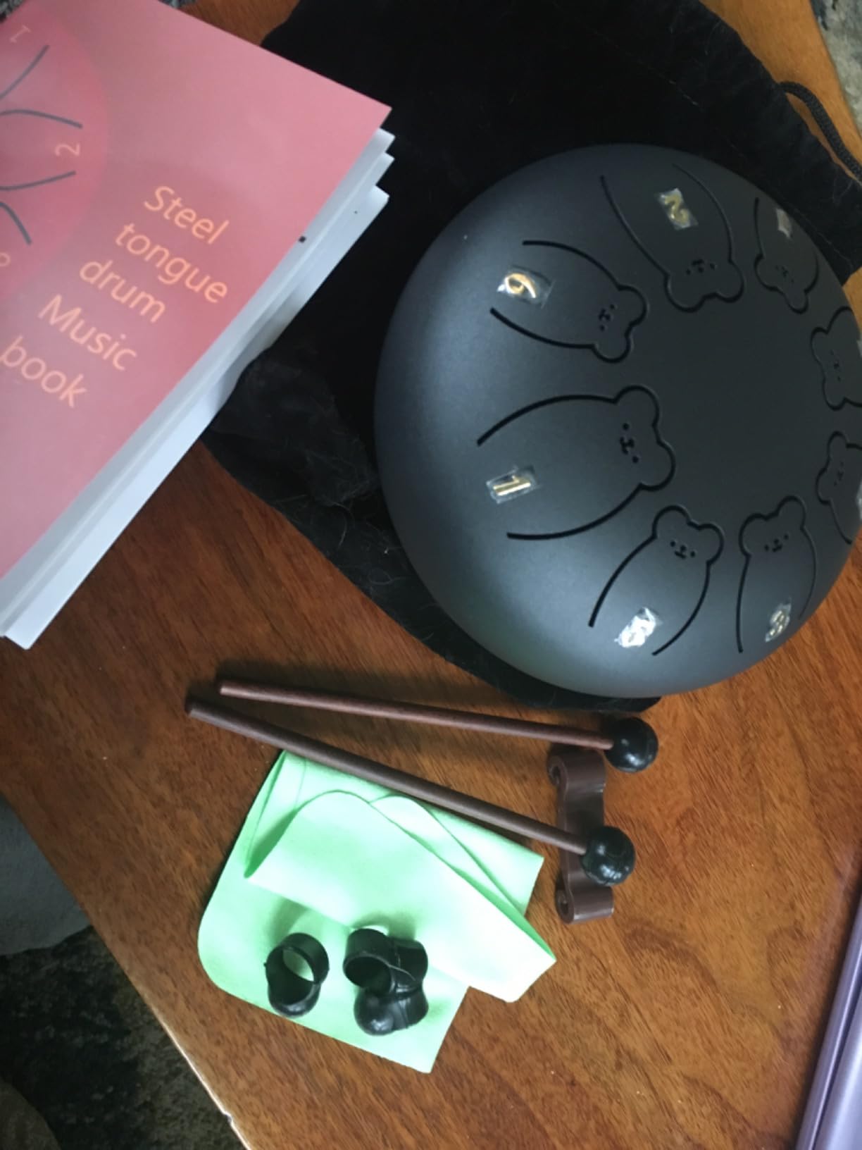 CAHAYA Steel Tongue Drum 12-Inch: 13 Notes Steel Percussion Hand Drum with Music Score Drum Mallets Finger Paddles and Carry Bag for Meditation Entertainment Musical Education Sage Green CY00374-1 customer photo 1