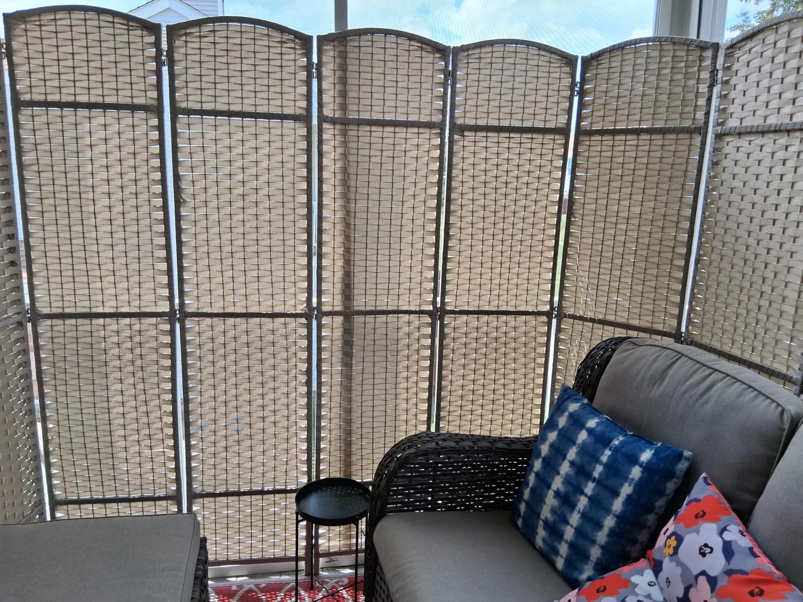 Sorbus Foldable Room Divider, Mesh Privacy Screen (4 Panel, Chocolate) | Folding screens, dividers for rooms, double-hinged panels; freestanding partition for bedrooms, offices and shared areas customer photo 2