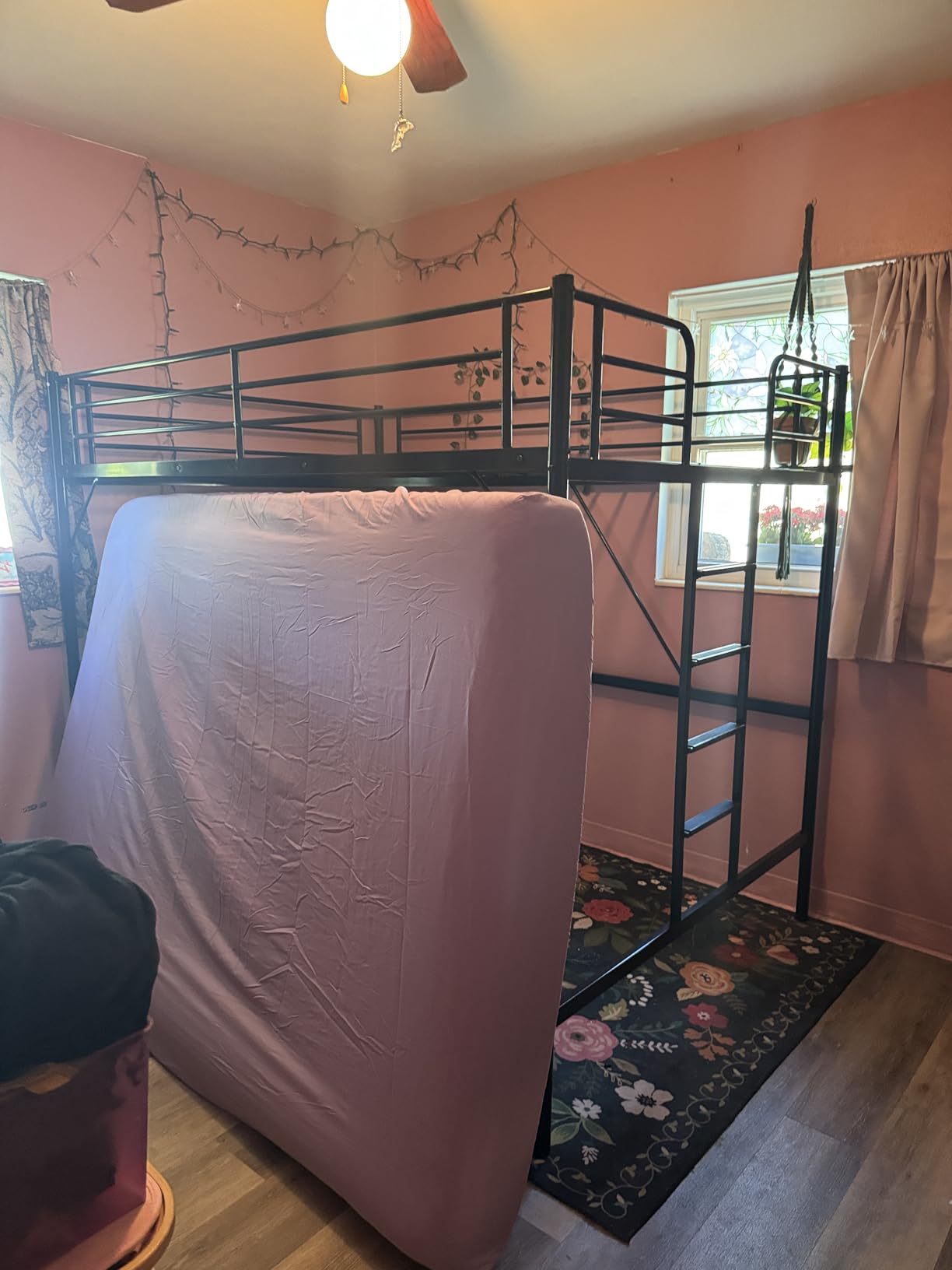 VINGLI Loft Bed Full Size with Flat Rungs for Adults, Kids and Young Teens, No Box Spring Required, Heavy Duty Metal Slat Support, Black customer photo 1