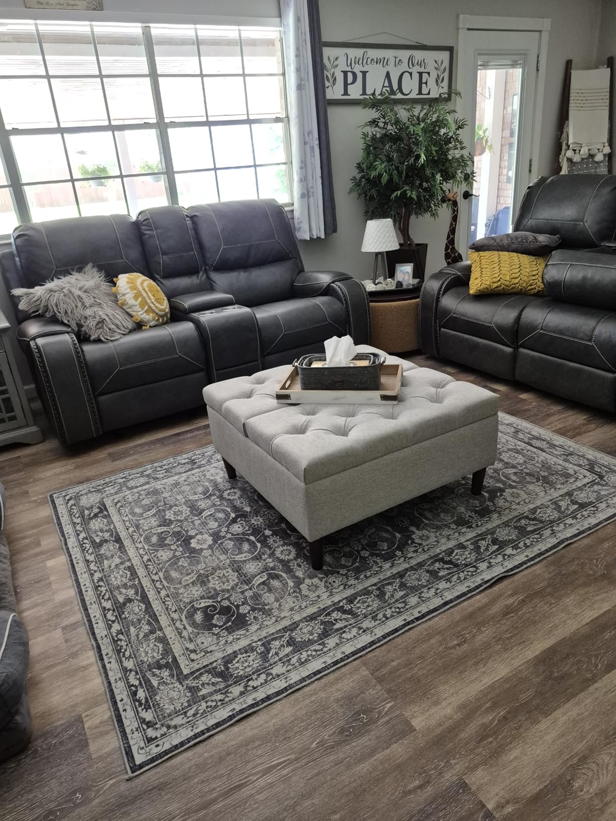 Weture 35 Inch Extra Large Storage Ottoman Coffee Table, No Assembly Required, Oversized Square Ottoman with Storage, Tufted Upholstered Ottomans Coffee Table for Living Room (Fabric, Beige) customer photo 2