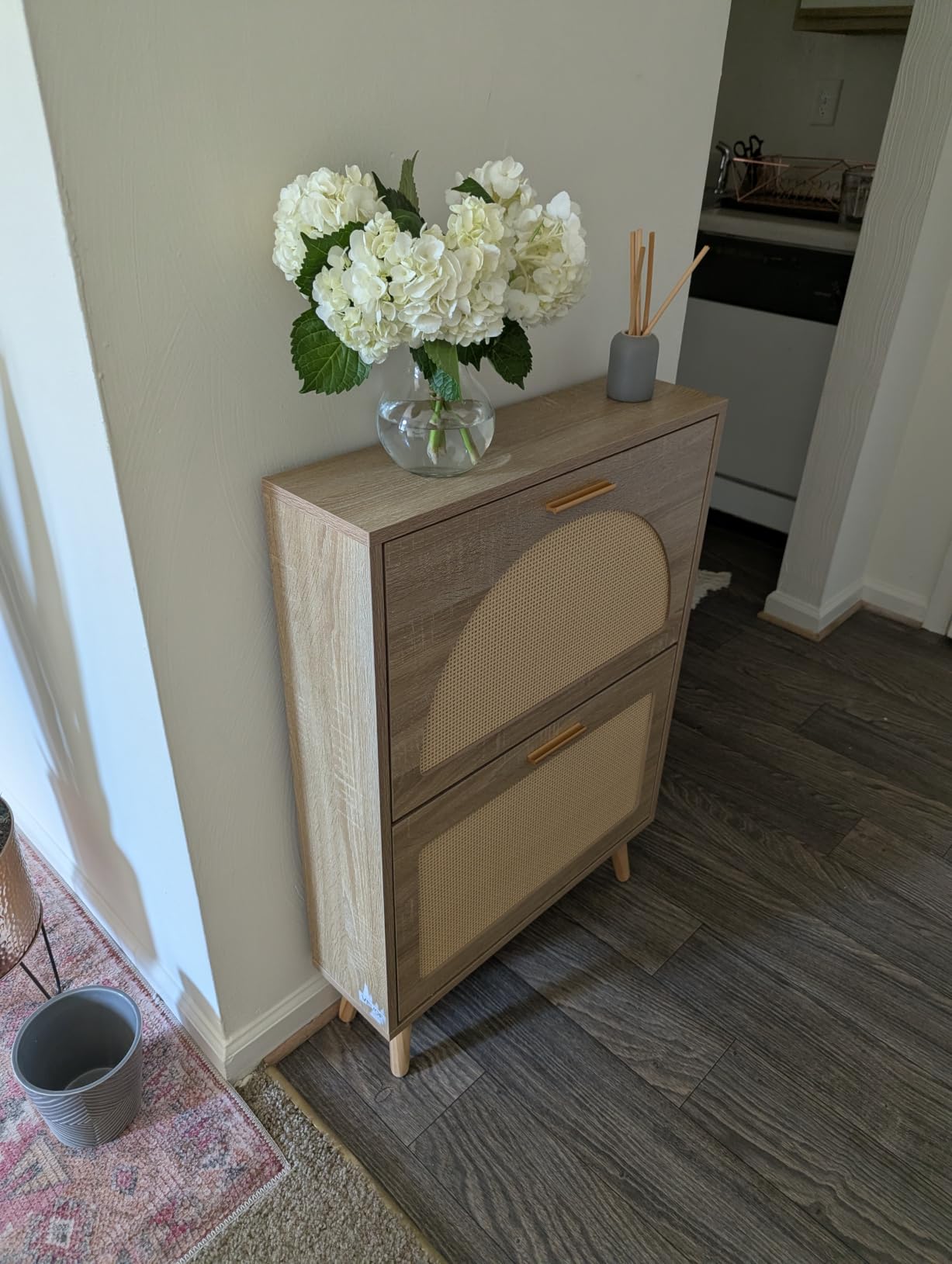 VEVOR Shoe Cabinet with 2 Flip Drawers, Shoe Storage Cabinet for Entryway, Free Standing Shoe Storage Organizer with Rattan Doors for Heels, Boots, Slippers in Hallway, Living Room customer photo 2