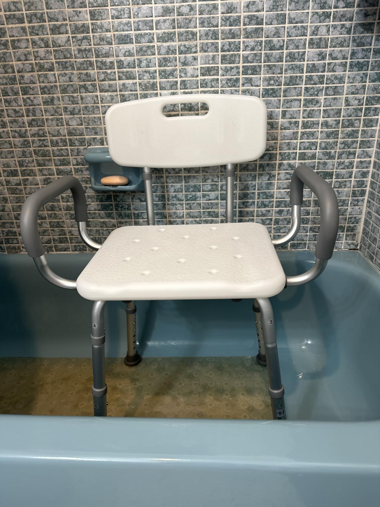 HOMLAND Shower Chair for Inside Shower with Padded Armrests and Back | Height Adjustable, Heavy Duty Shower Seat for Bathtub, Safety Bath Seat for Elderly, Adults, Handicap and Disabled, White customer photo 2