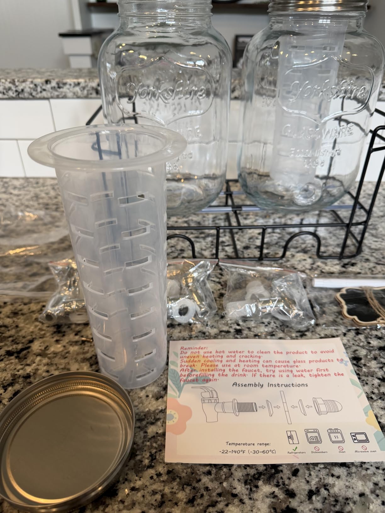 1 Gallon Glass Drink Dispensers For Parties - Set of 2, Leak-Proof Spigot | 4L Drink Dispenser with Fruit Infuser & Stand, Juice or Beverage Dispenser for BBQ, Picnic, Weddings, Lemonade Stand Supplies customer photo 2