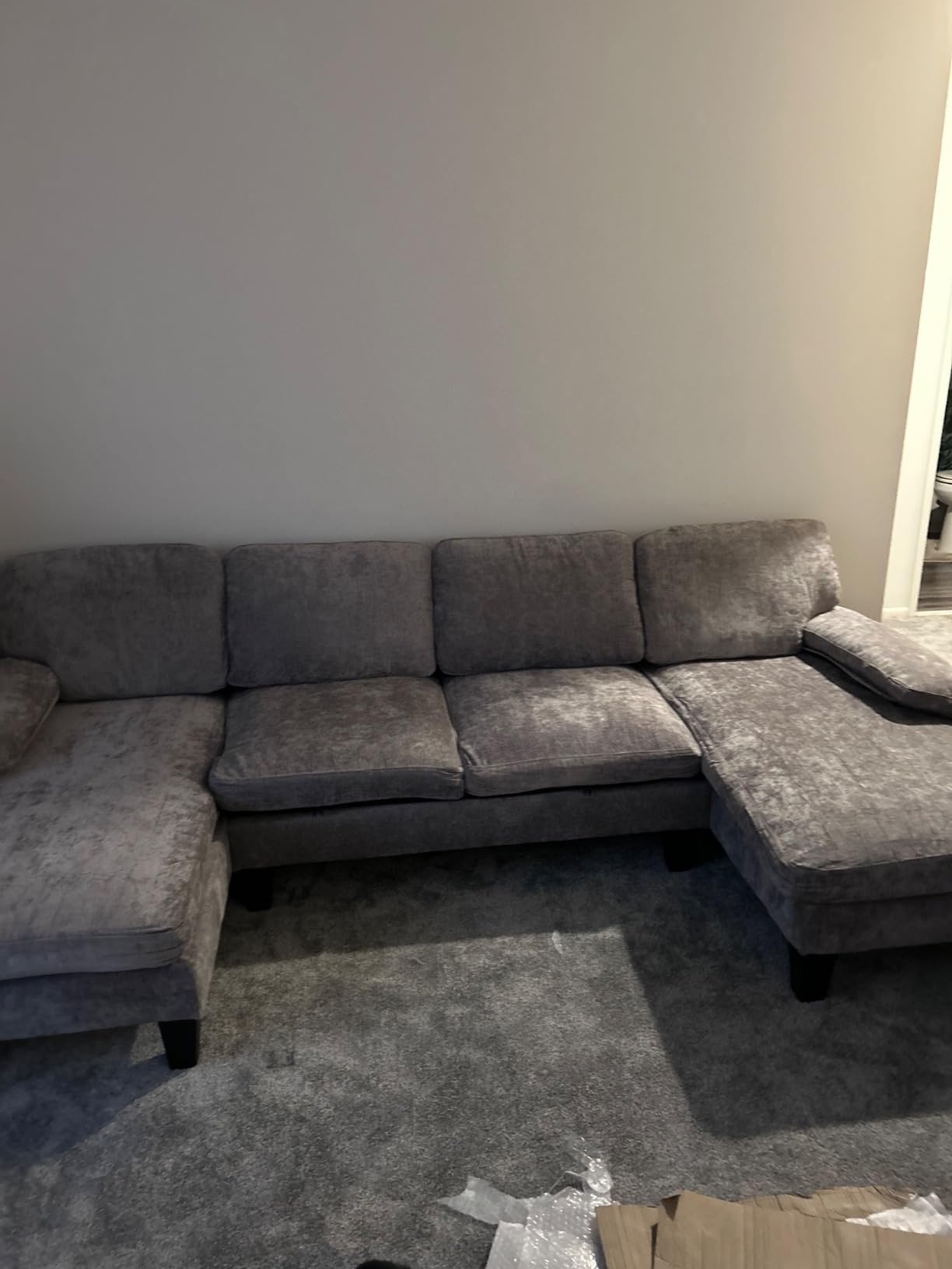 Furmax Sectional Couches for Living Room, Chenille, Grey | U-Shaped Sofa Couch with Linen Fabric, 4 Seat Sofa Set with Double Chaise for Apartment customer photo 1