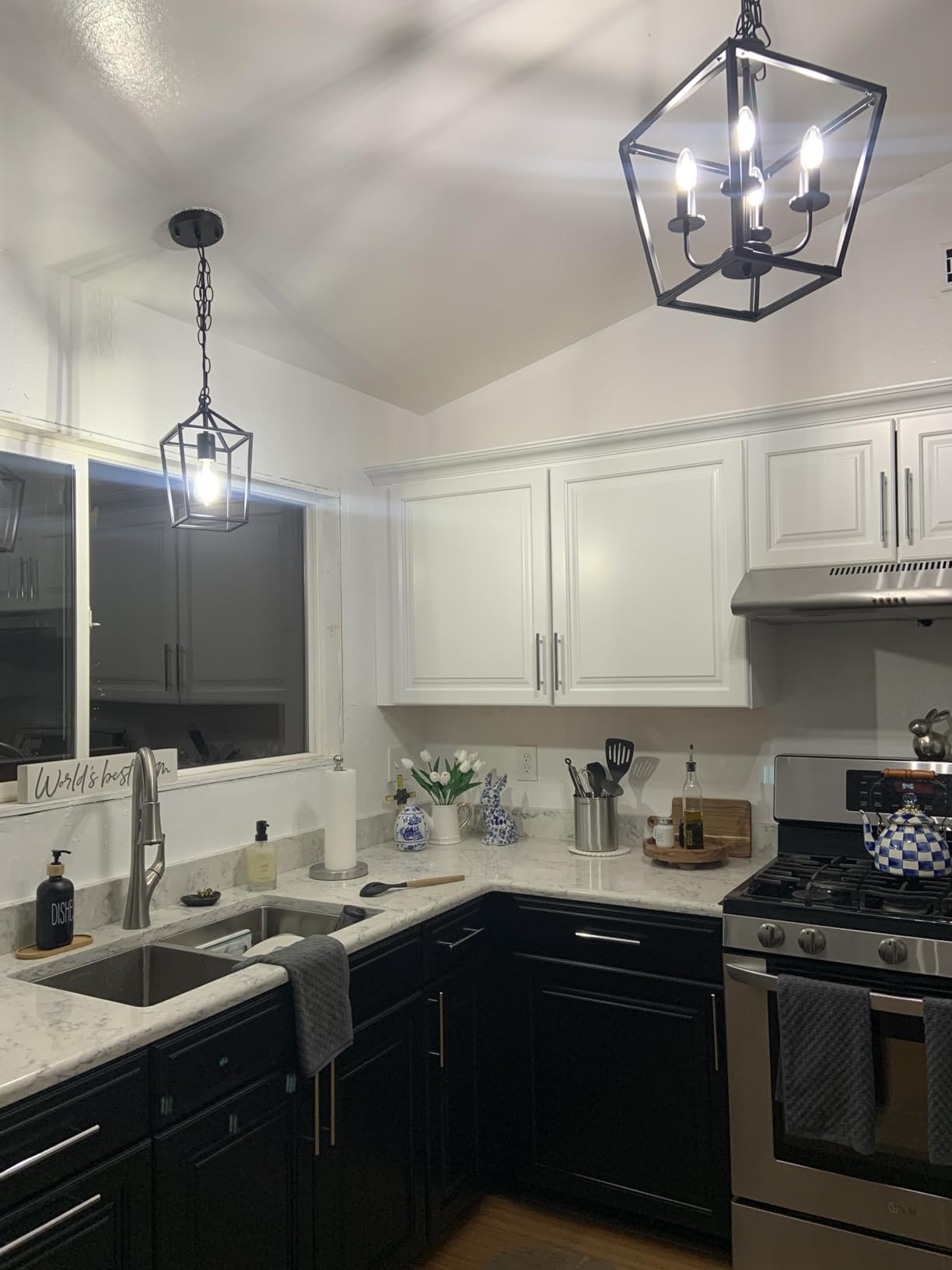 Sheetea 2 Pack Pendant Lights Kitchen Island, Modern Black Light Fixtures | Farmhouse Design, Ceiling Hanging Height Adjustable, Durable Metal, Quick & Easy Installation, Small Pendant Lighting customer photo 1