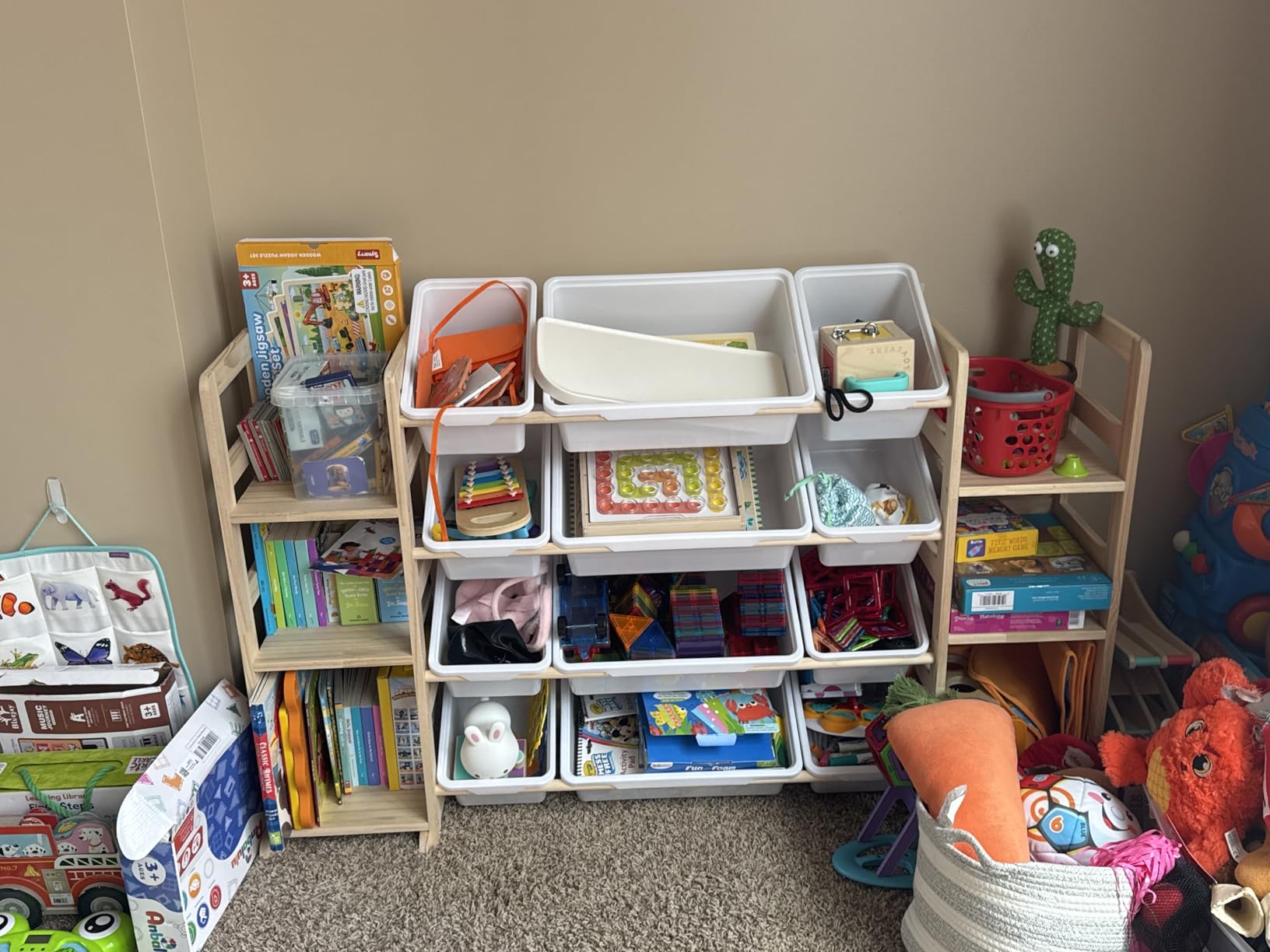 Toy Storage Organizer with Bookshelf, 3 Shelves and 12 Storage Bins customer photo 1
