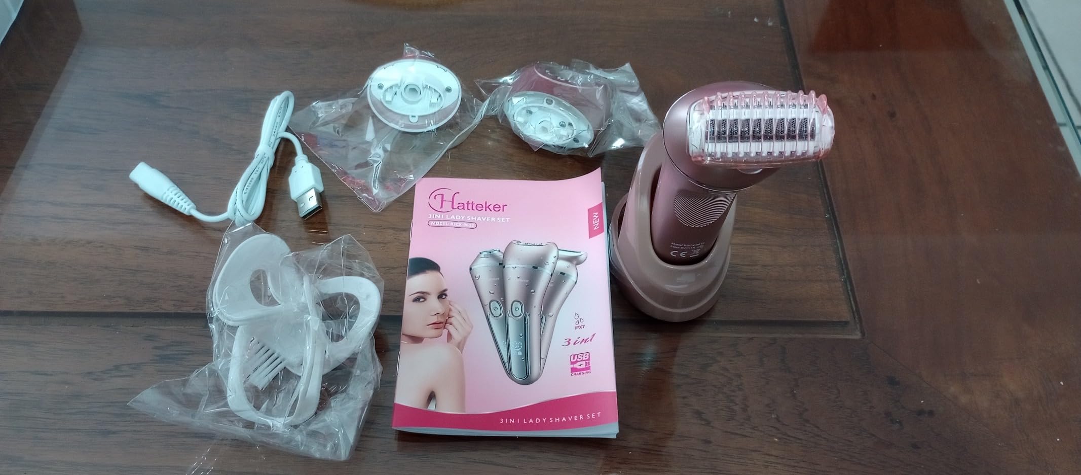 Hatteker Electric Shaver for Women Lady Epilator Electric Razors Kit Hair Remover for Face Chin Arm Leg Armpit Bikini Trimmer Painless Waterproof USB Rechargeable Dry Wet with Detachable Head 3 in 1 customer photo 2