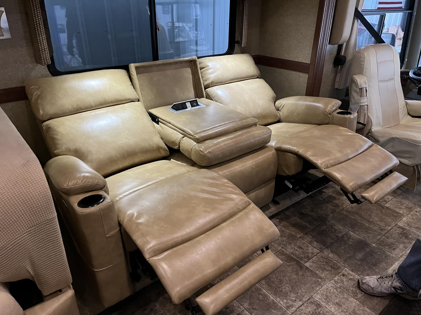 Power Reclining Sofa with Drop-Down Table, Brown customer photo 1