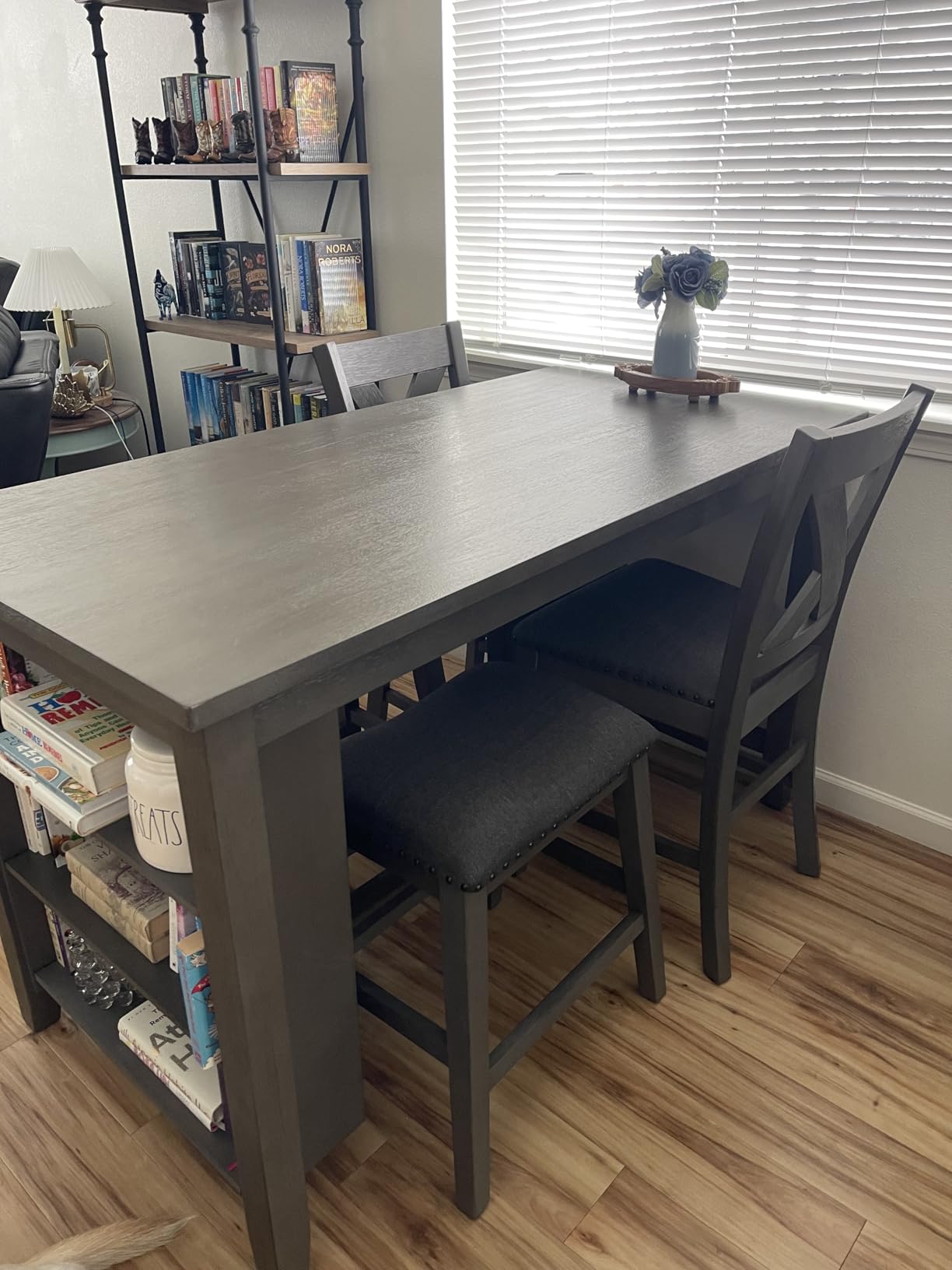 Signature Design by Ashley 1-Piece Counter Height Dining Table, 60-Inch | 60-inch butcher block veneer top with 3 storage shelves, Versatile kitchen island or workspace setup, Gesthaven Series customer photo 1