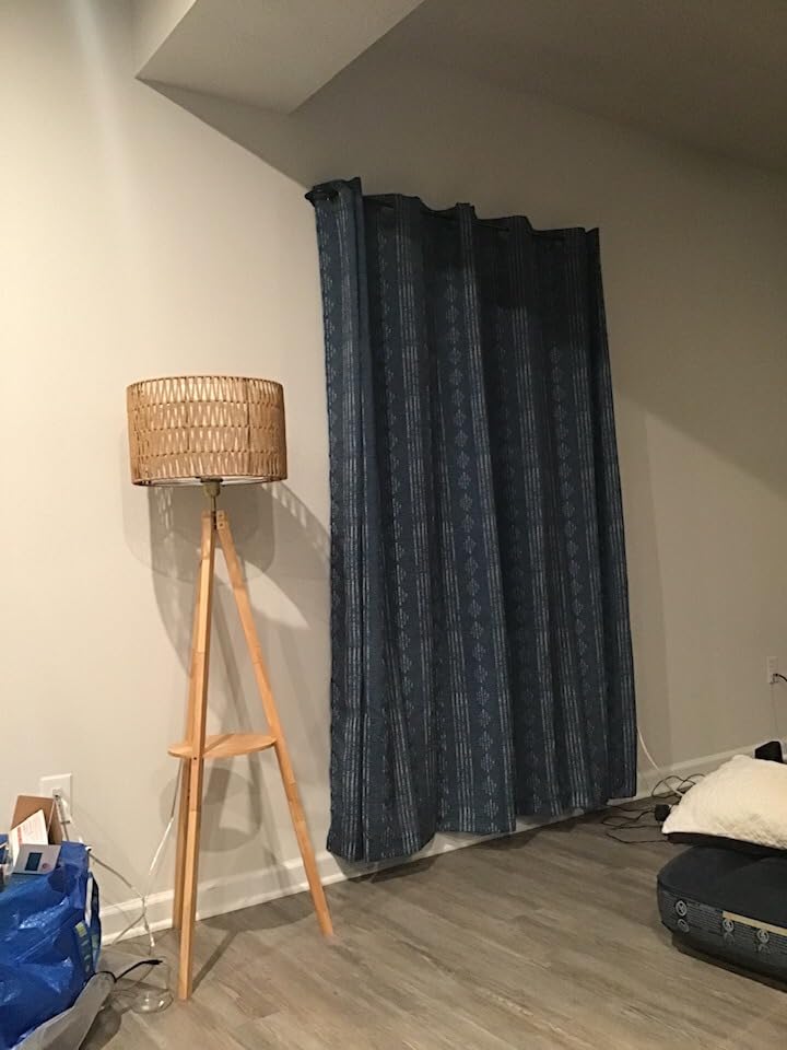 LAMSU Boho Tripod Floor Lamps for Living Room, Rattan Wood Floor Lamp with Fabric Shades, Mid Century Standing Lamp with Shelf, Foot Switch, Modern Farmhouse Tall Lamps for Bedroom Office Brown customer photo 1