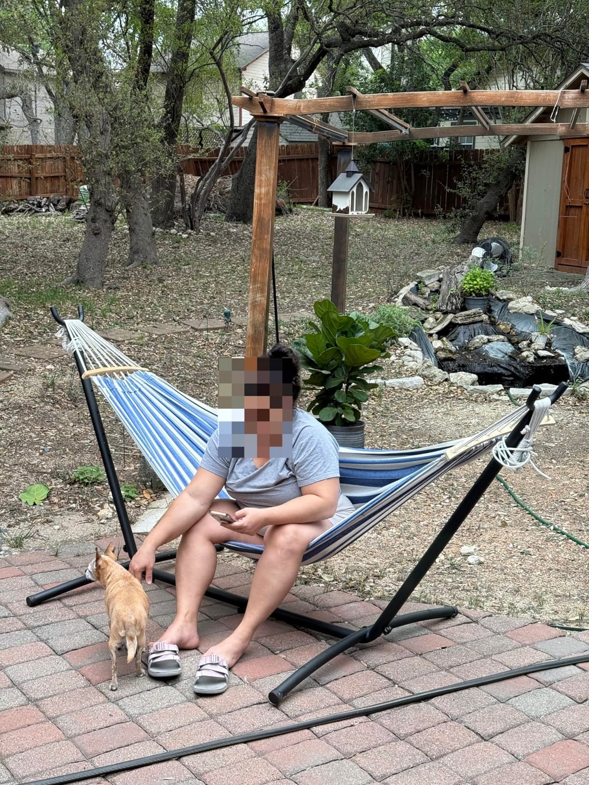 Everyfun Double Hammock with Stand for 2 Person, 600 lbs Heavy Duty Cotton Bed with Steel Stand, Free Standing for Outdoor Indoor Patio, Carrying Bag Included customer photo 1