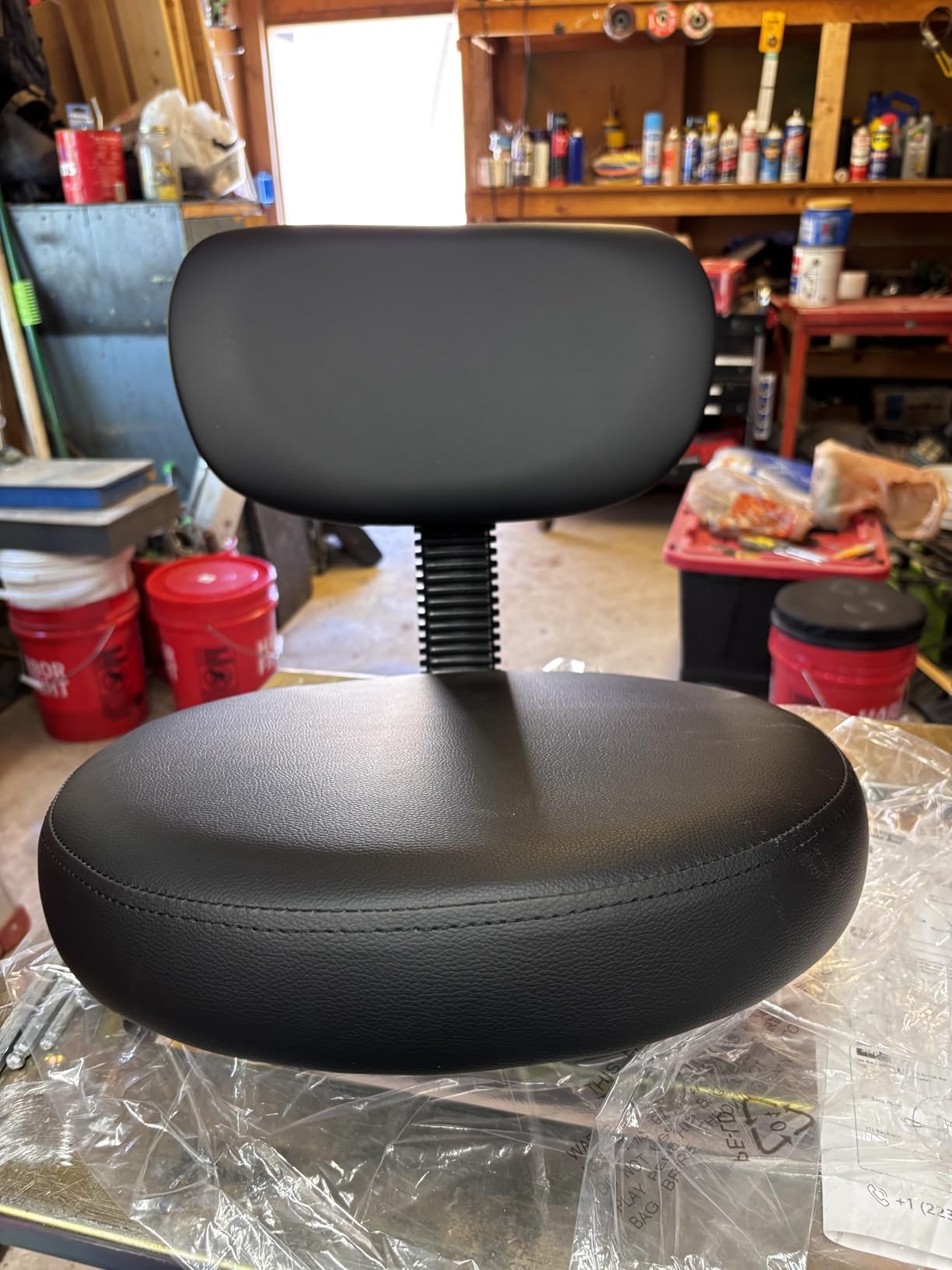 Brick Attic Drafting Chair with Backrest - Adjustable Foot Rest Rolling Stool with Wheels, PU Leather Swivel Stool for Office Spa Studio Lab Counter Salon Home Work Bar Kitchen Shop(Black) customer photo 1