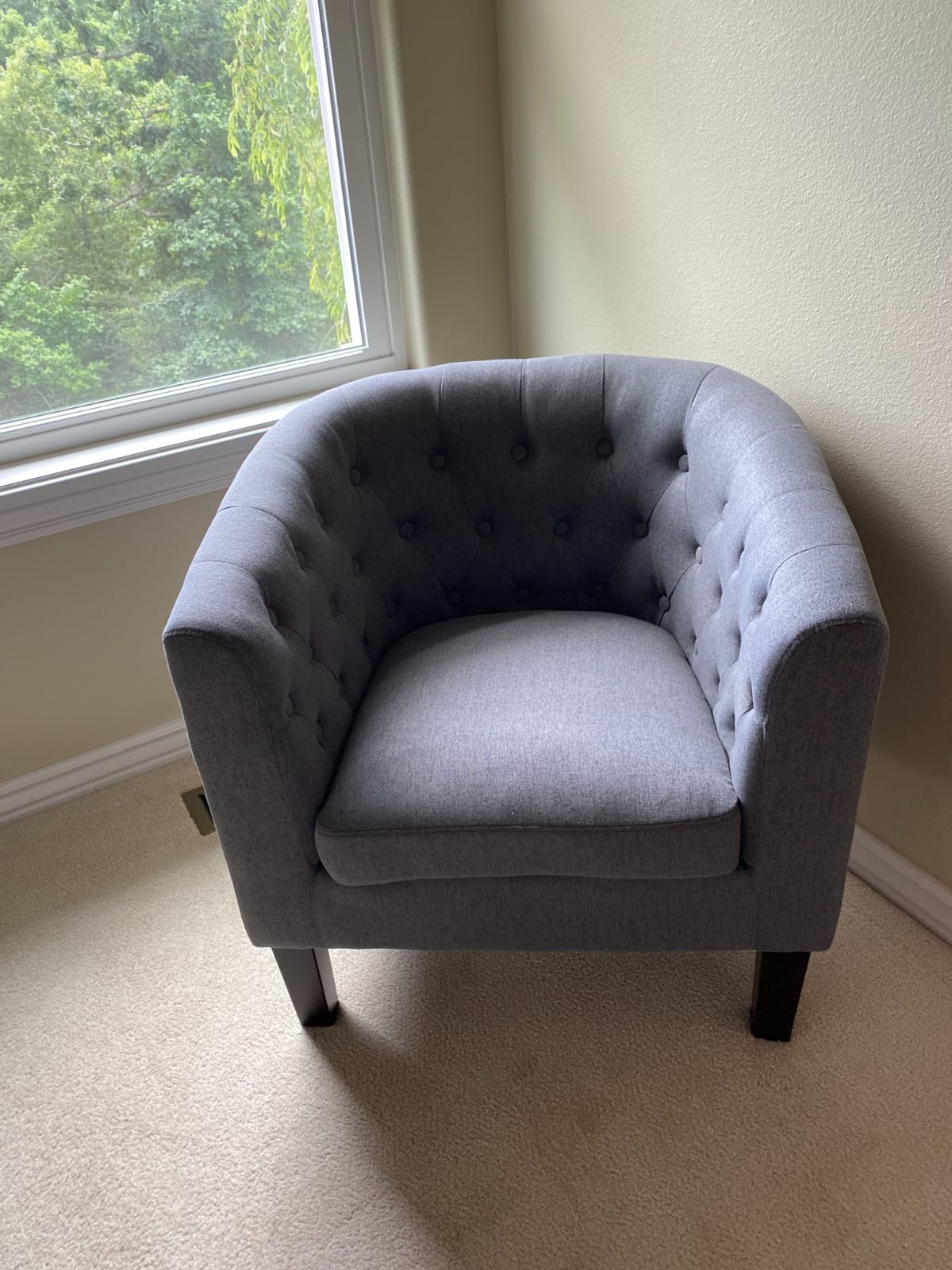 BELLEZE Accent Barrel Arm Chair, Modern Comfy Upholstered Tufted Club Chair with Sturdy Legs and Linen Fabric for Bedroom Living Room - Blue Coral customer photo 1