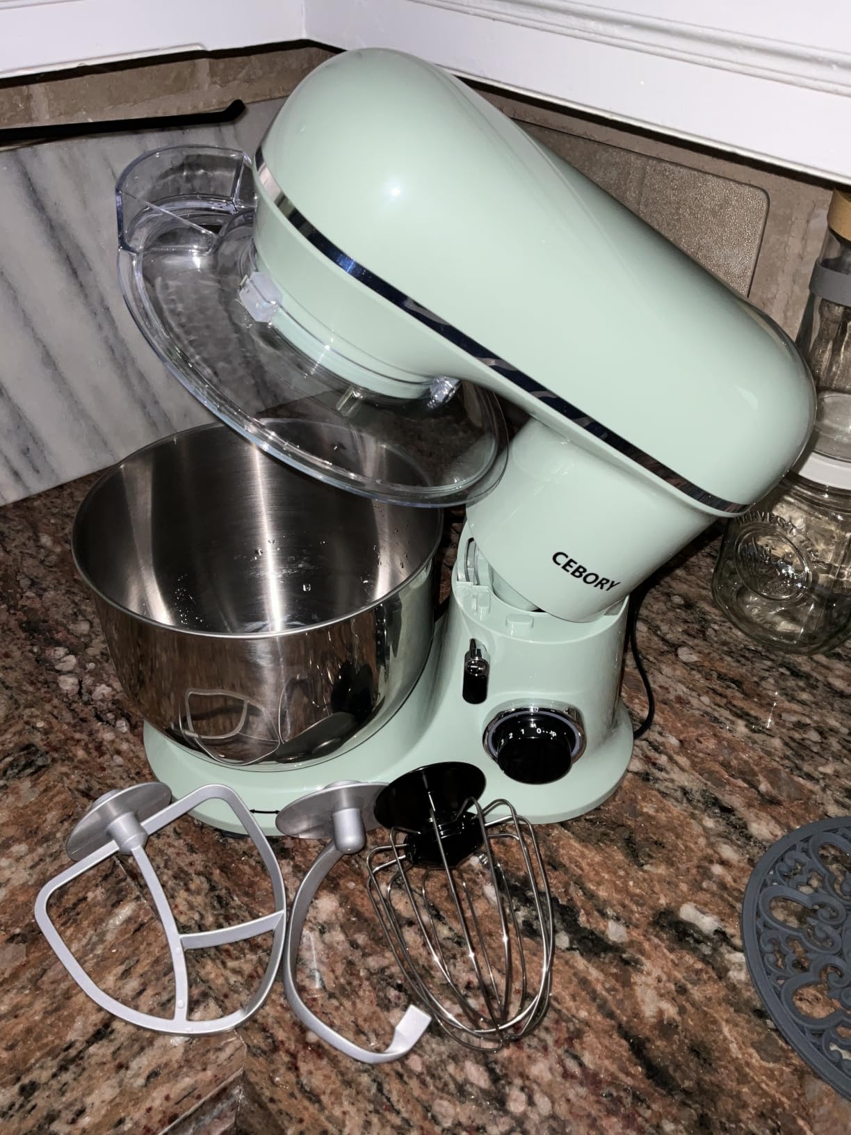 CEBORY 3-IN-1 Electric Stand Mixer, 6.5QT Bowl 660W 10-Speed Kitchen Mixer, Household Food Mixers include Dough Hook, Beater and Whisk, Bread Cake Mixer for Baking and Most Home Cooks, Green customer photo 1