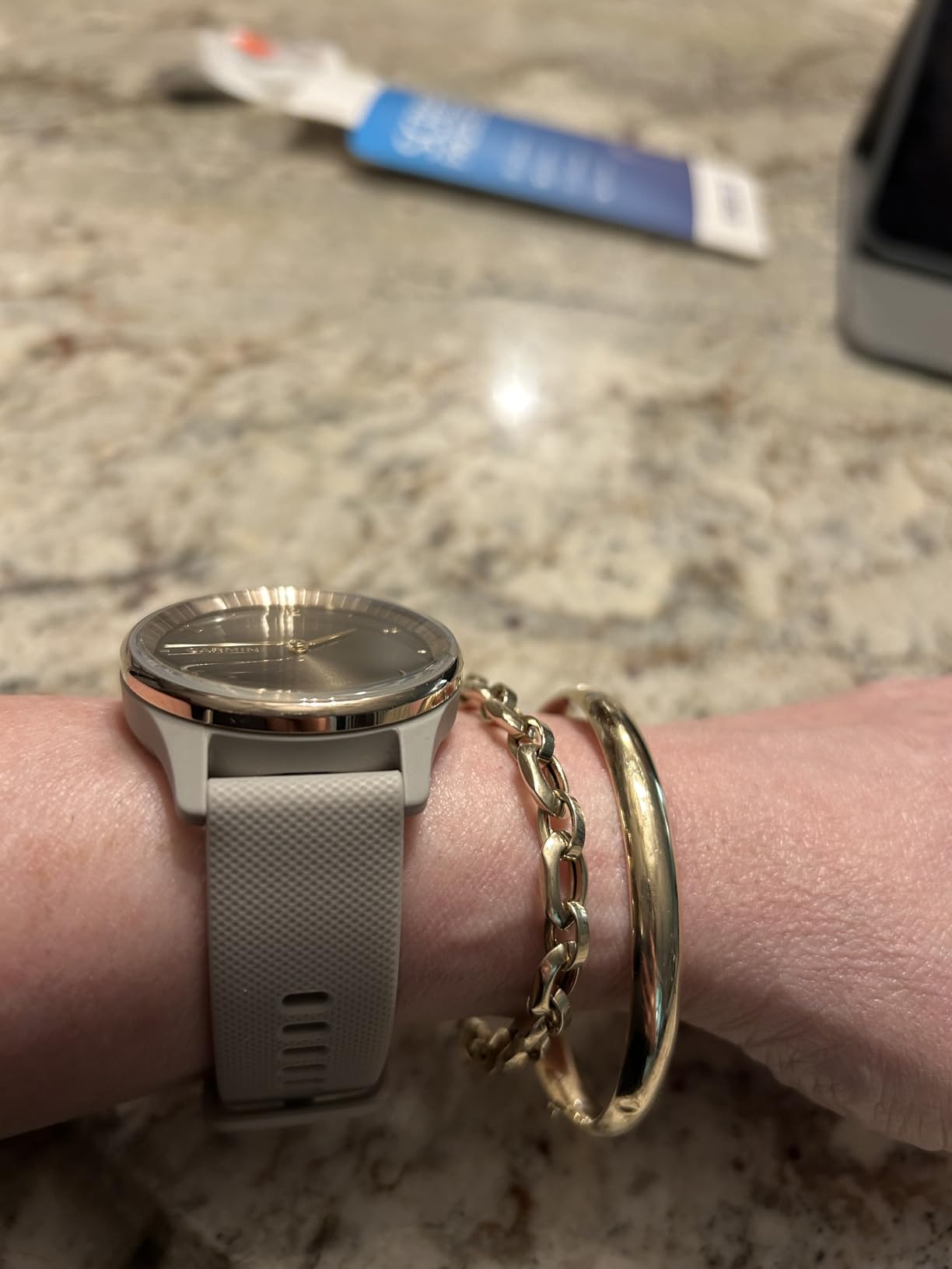 Garmin Vivomove Trend, Stylish Hybrid Smartwatch, Long-Lasting Battery Life, Dynamic Watch Hands and Touchscreen Display, Ivory (Renewed), Adjustable customer photo 1