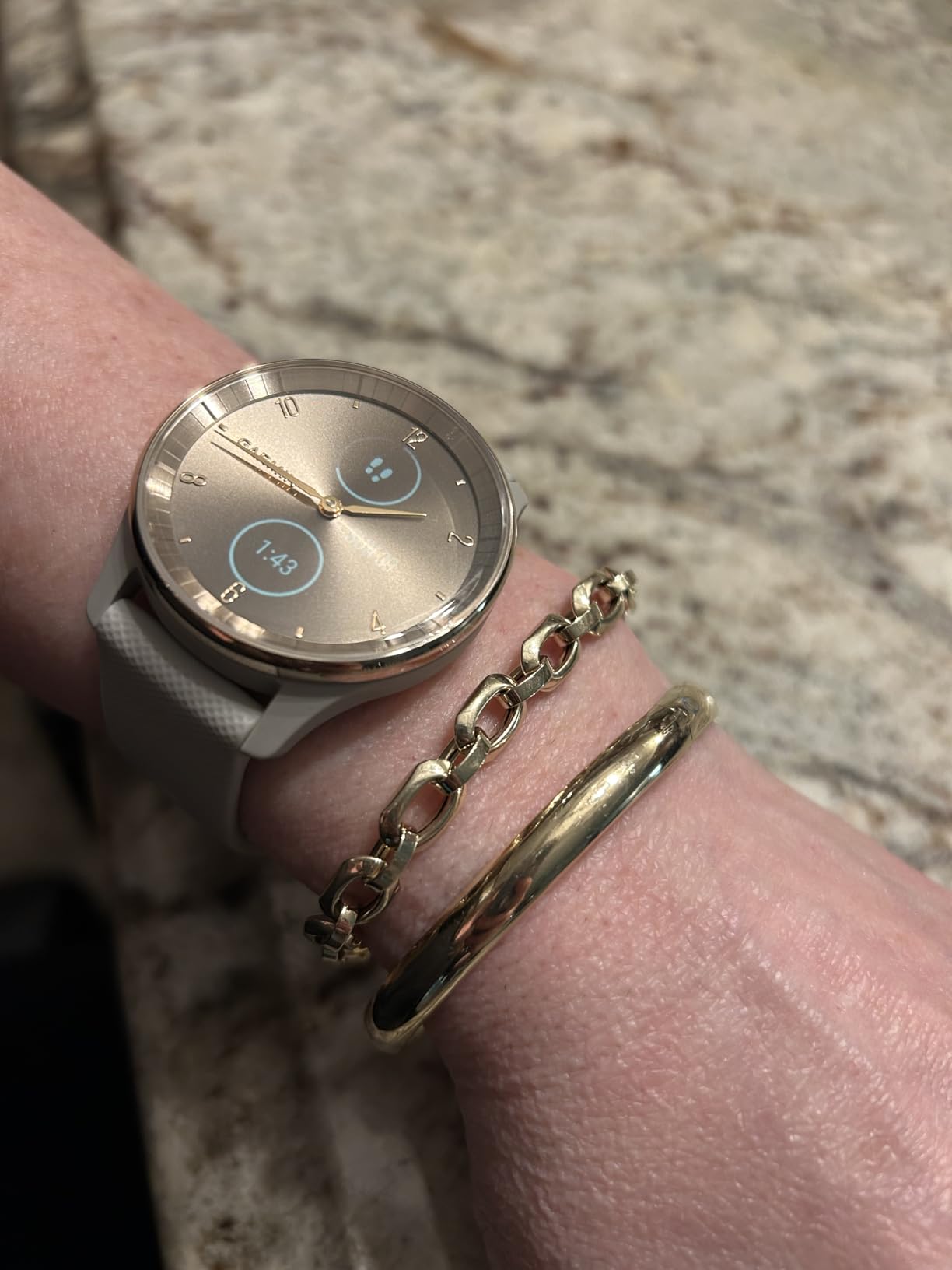 Garmin Vivomove Trend, Stylish Hybrid Smartwatch, Long-Lasting Battery Life, Dynamic Watch Hands and Touchscreen Display, Ivory (Renewed), Adjustable customer photo 2