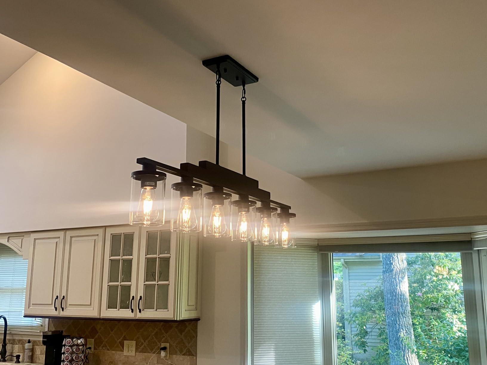 Farmhouse Chandelier 6-Light Dining Room Light Fixture Over Table Kitchen Island Lighting Rustic Chandeliers for Dining Light with Glass Shade Wood Pendant Lights Kitchen Island customer photo 1