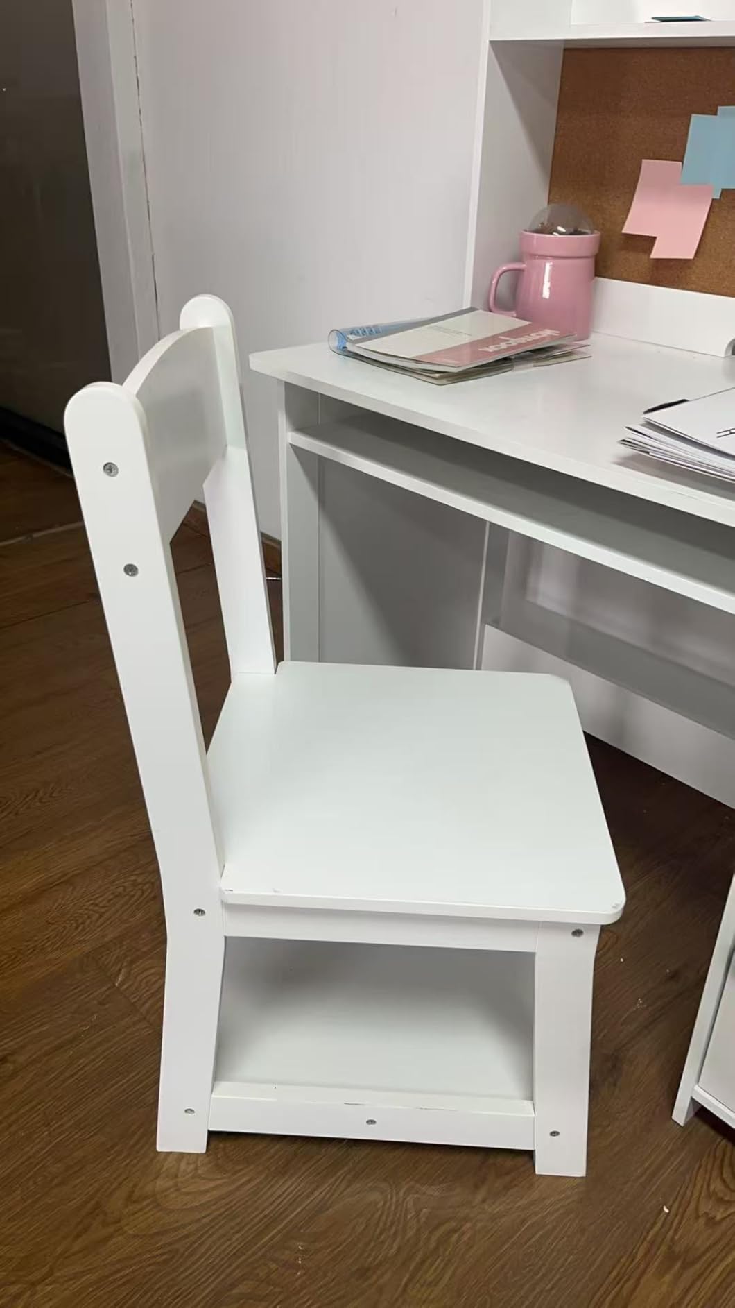 TaoHFE Kids Desk and Chair Set, Kids Desk Chair with Storage, White | Wooden Kids Table and Chairs for Bedroom and Study, Craft Table with Storage Gifts for Boys, Girls to Study, White customer photo 2