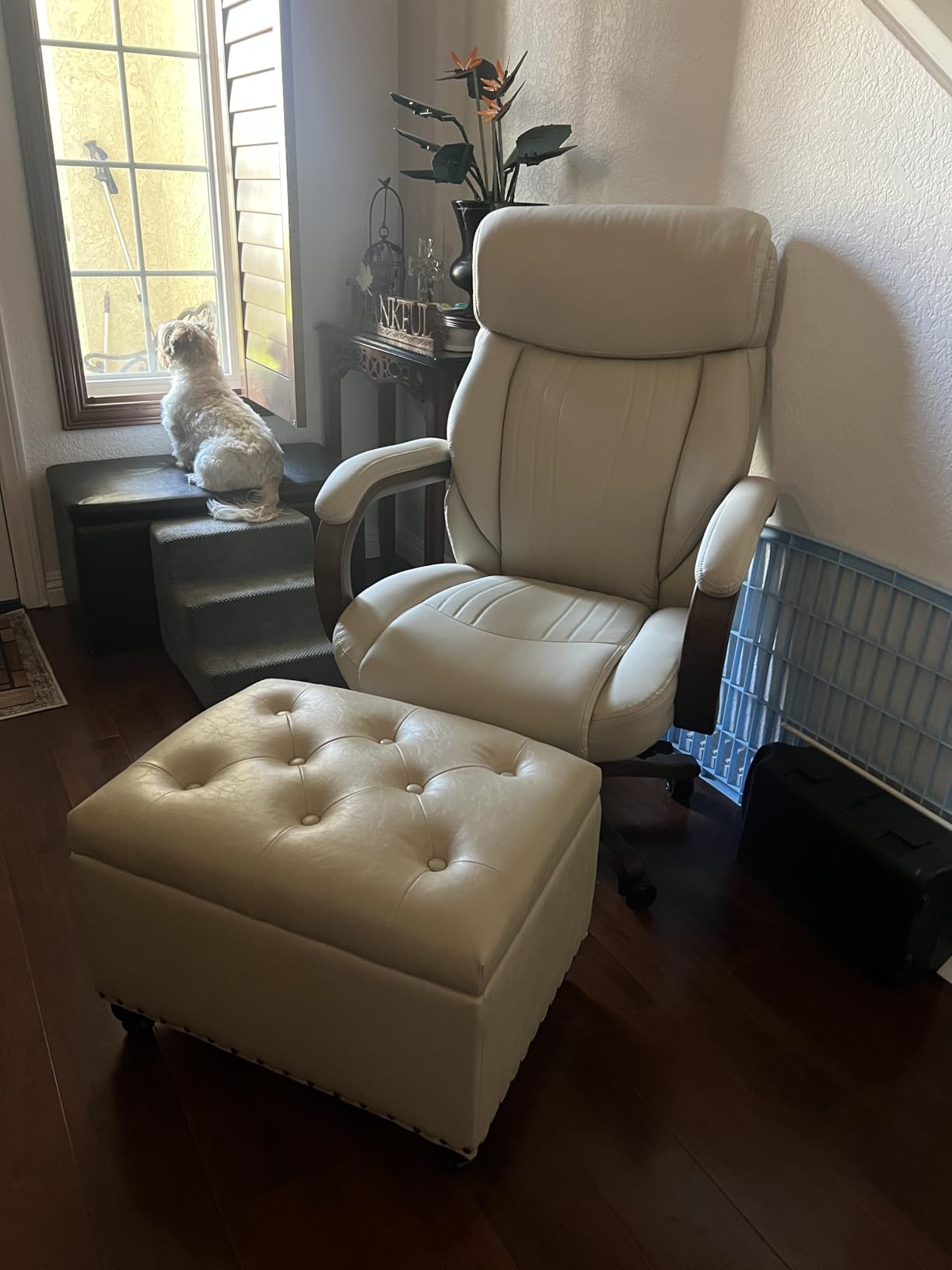 Zihanhome Leather Ottoman with Storage, Upholstered Button Tufted Ottoman Foot Rest, Foot Stools, 24