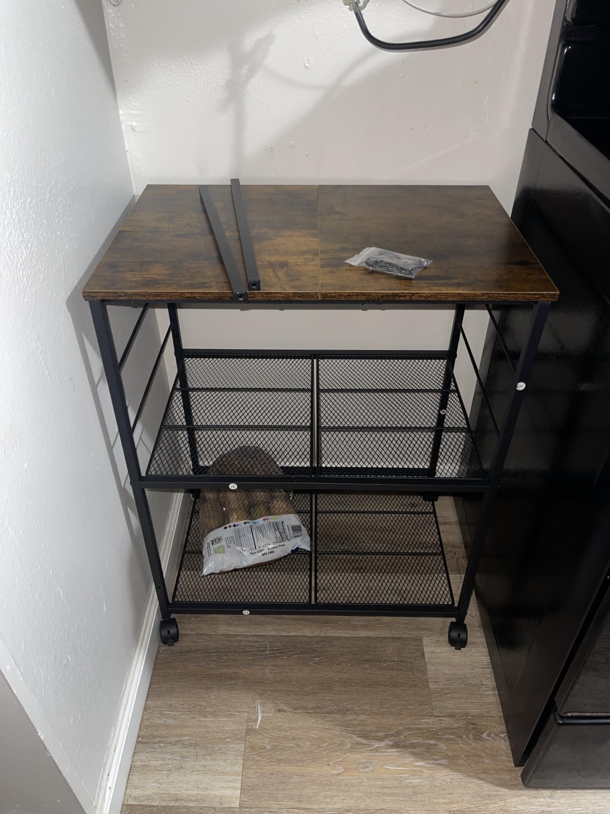 ThreeHio Rolling Kitchen Microwave Cart, 3 Tier Microwave Table Stand with Storage, Kitchen Utility Cart on Lockable Wheels, Small Coffee Cart Shelf Rack Organizer for Living Room Office, Balcony customer photo 1