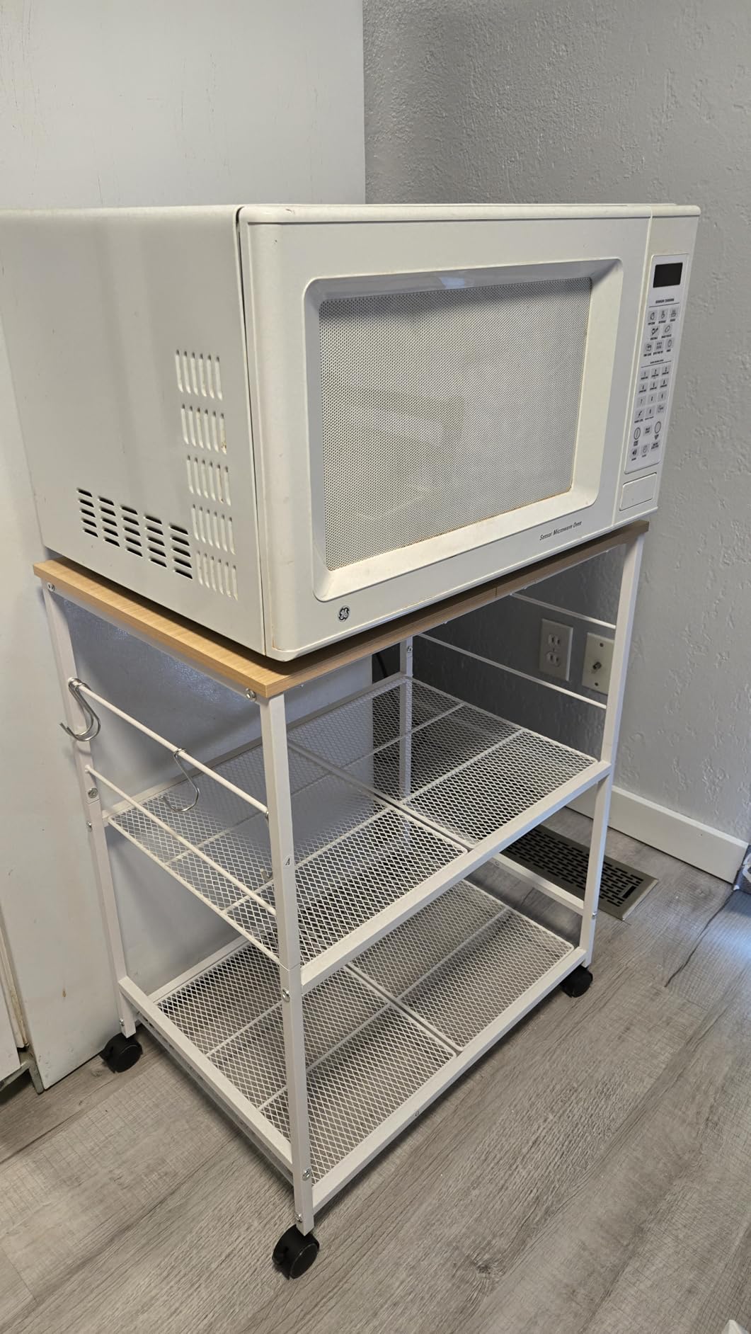 ThreeHio Rolling Kitchen Microwave Cart, 3 Tier Microwave Table Stand with Storage, Kitchen Utility Cart on Lockable Wheels, Small Coffee Cart Shelf Rack Organizer for Living Room Office, Balcony customer photo 2
