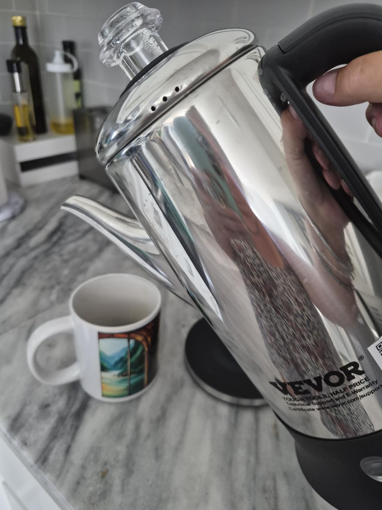 VEVOR 12-Cup Electric Percolator Coffee Pot, 304 Stainless Steel Body Coffee Percolator with Keep Warm Function & Heat-Resistant Handle, Classic Coffee Maker, Quick Brew & Easy-Pour Spout, Silver customer photo 2