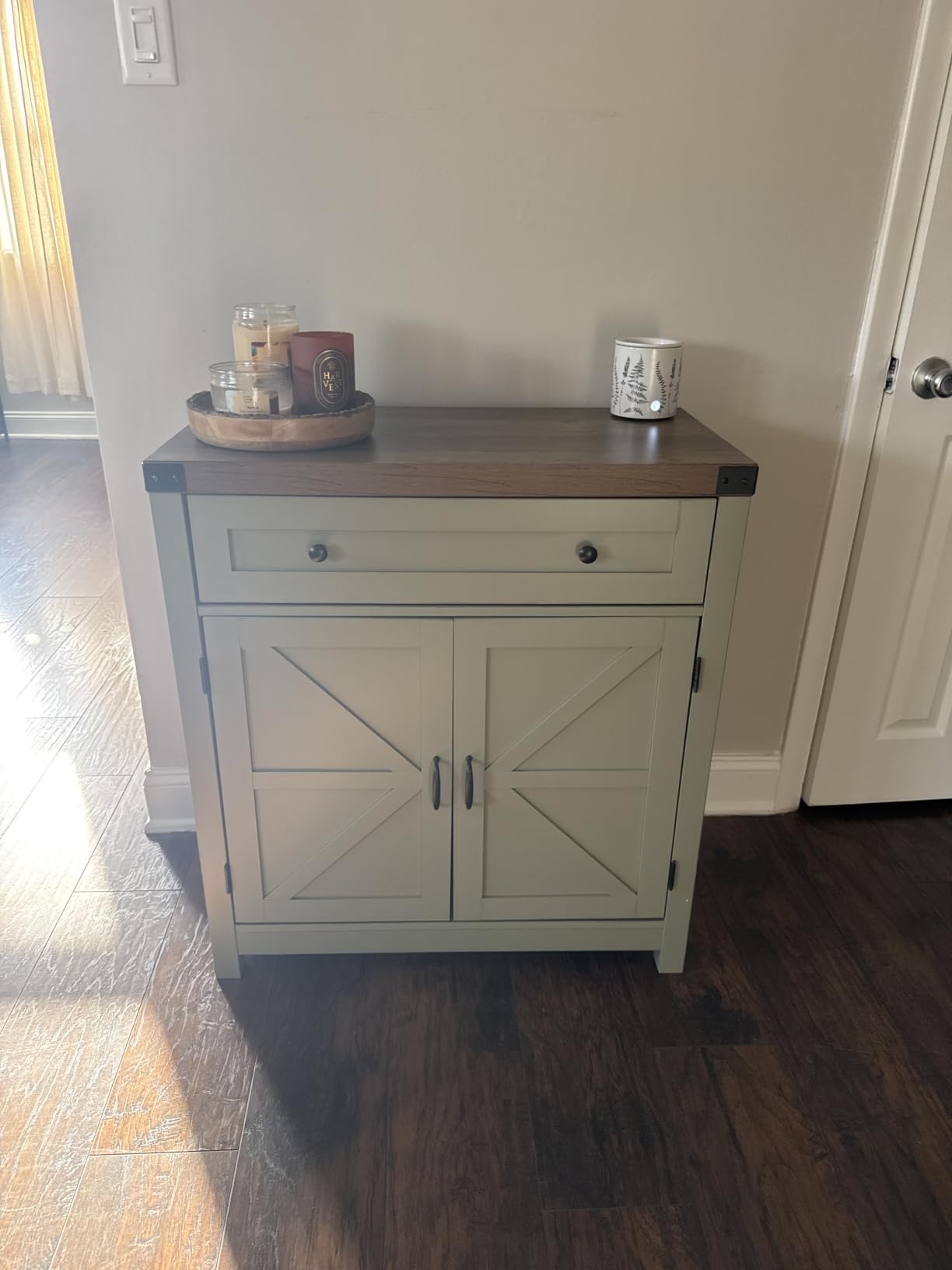 HOSTACK Coffee Bar Cabinet, Kitchen Storage Cabinet, Modern Farmhouse Buffet Sideboard with Drawer and Adjustable Shelf, Barn Door Accent Cabinets for Kitchen, Dining Room, Entryway, Dark Brown customer photo 1